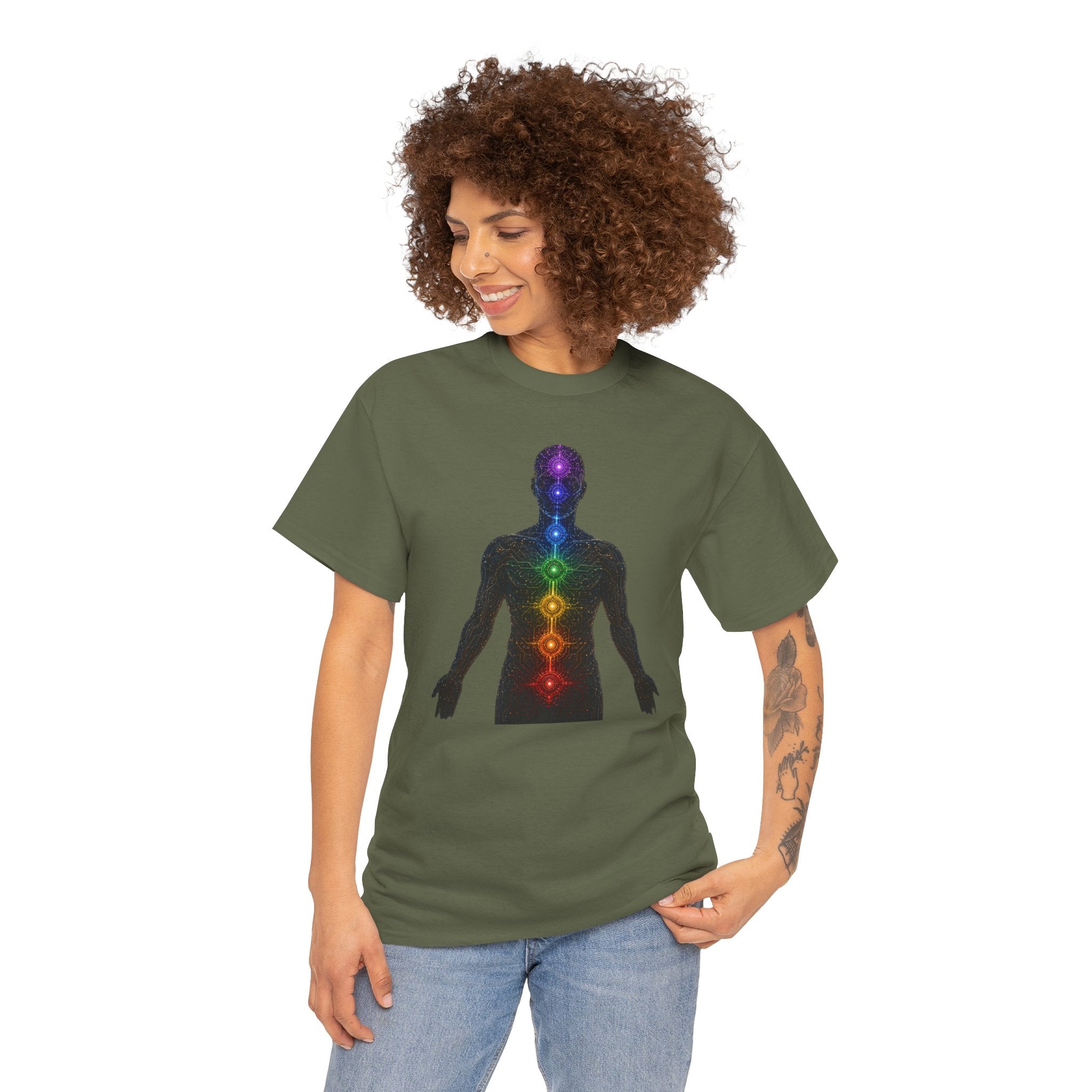 Chakra Circuit T-Shirt | Technology Meets Spirituality Graphic Tee | Seven Chakras Energy Body Shirt | Sacred Geometry Yoga Art
