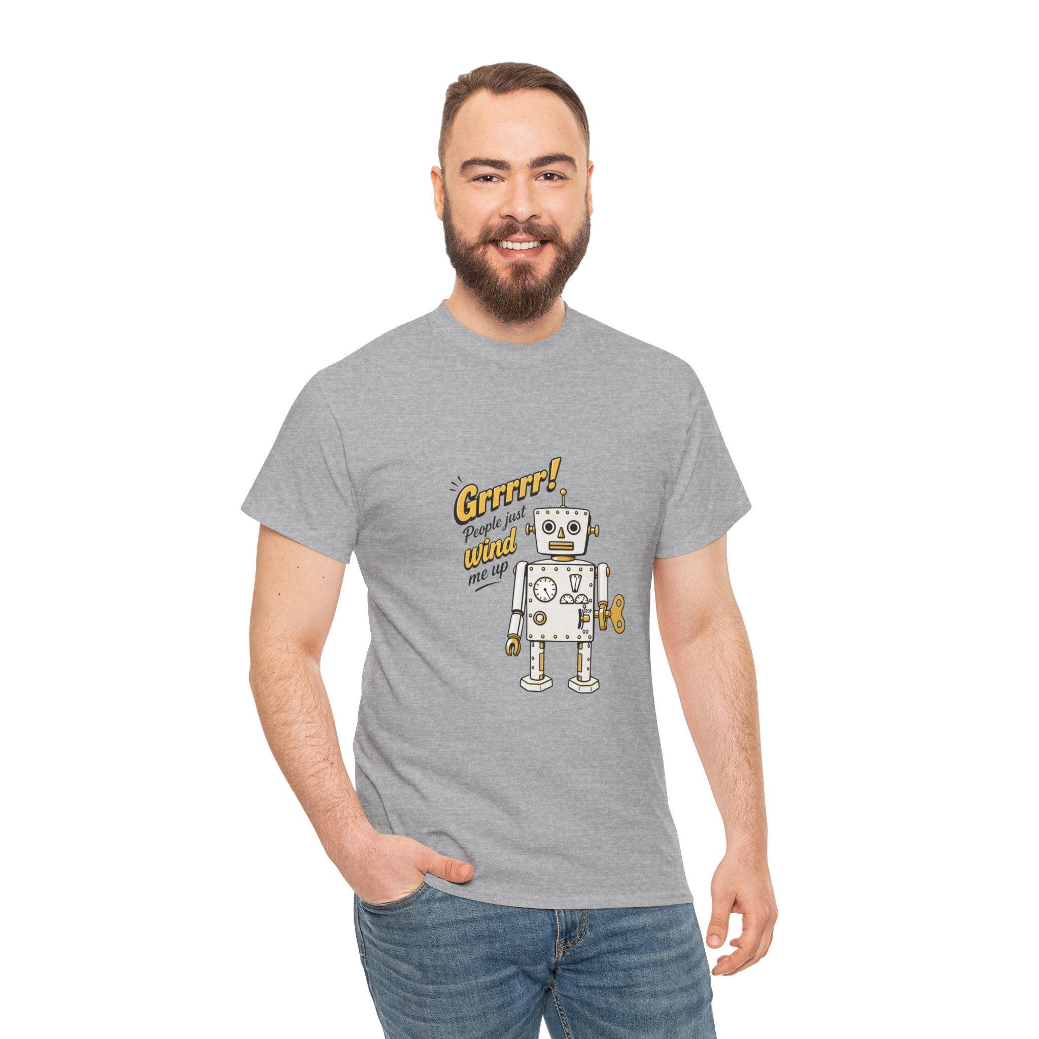 Robot Graphic Tee Light — "Grrr! Please Don’t Wind Me up" Vintage Wind‑Up Robot T‑Shirt