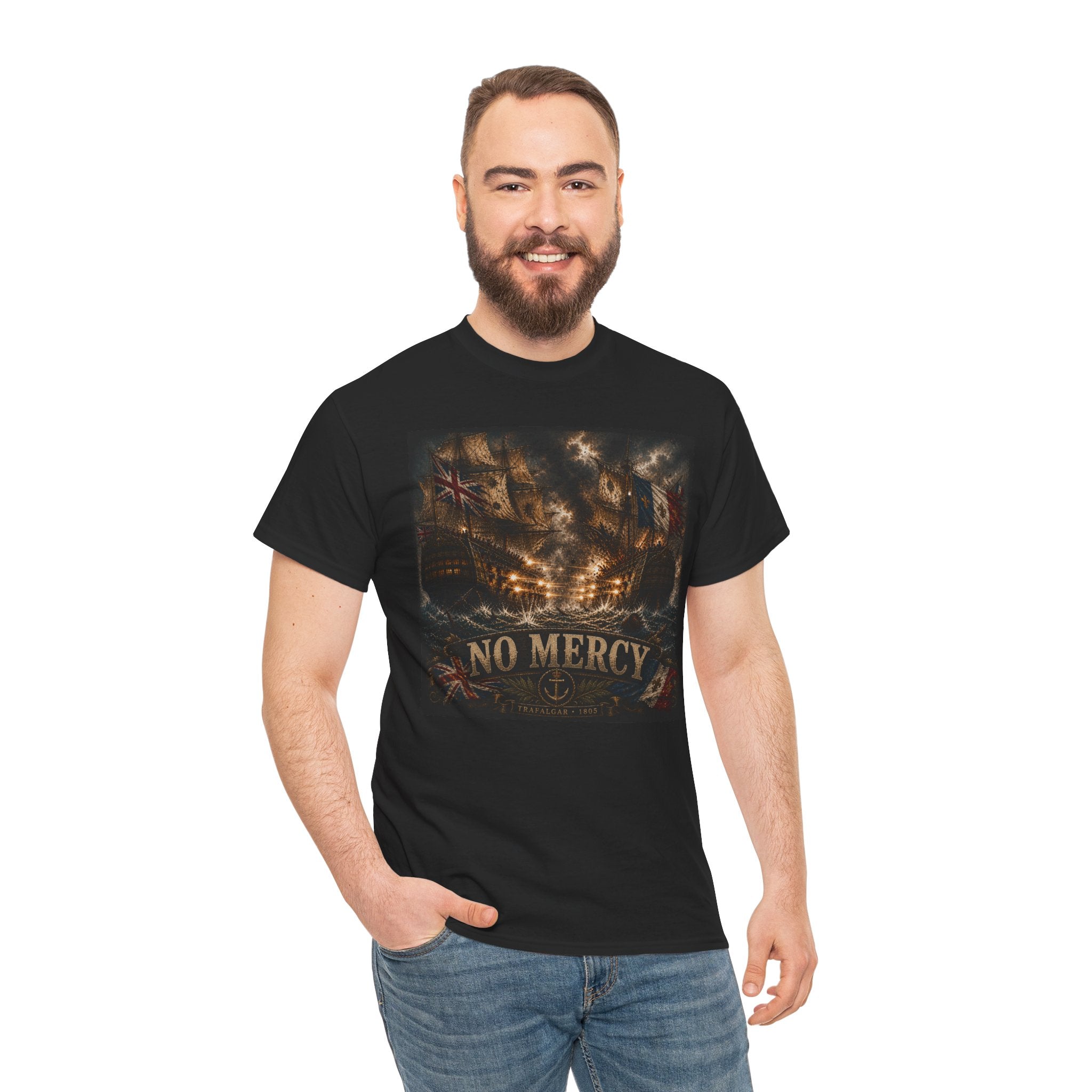 No Mercy T-Shirt – Trafalgar 1805 British vs French Warship Battle | Napoleonic Naval Graphic Tee