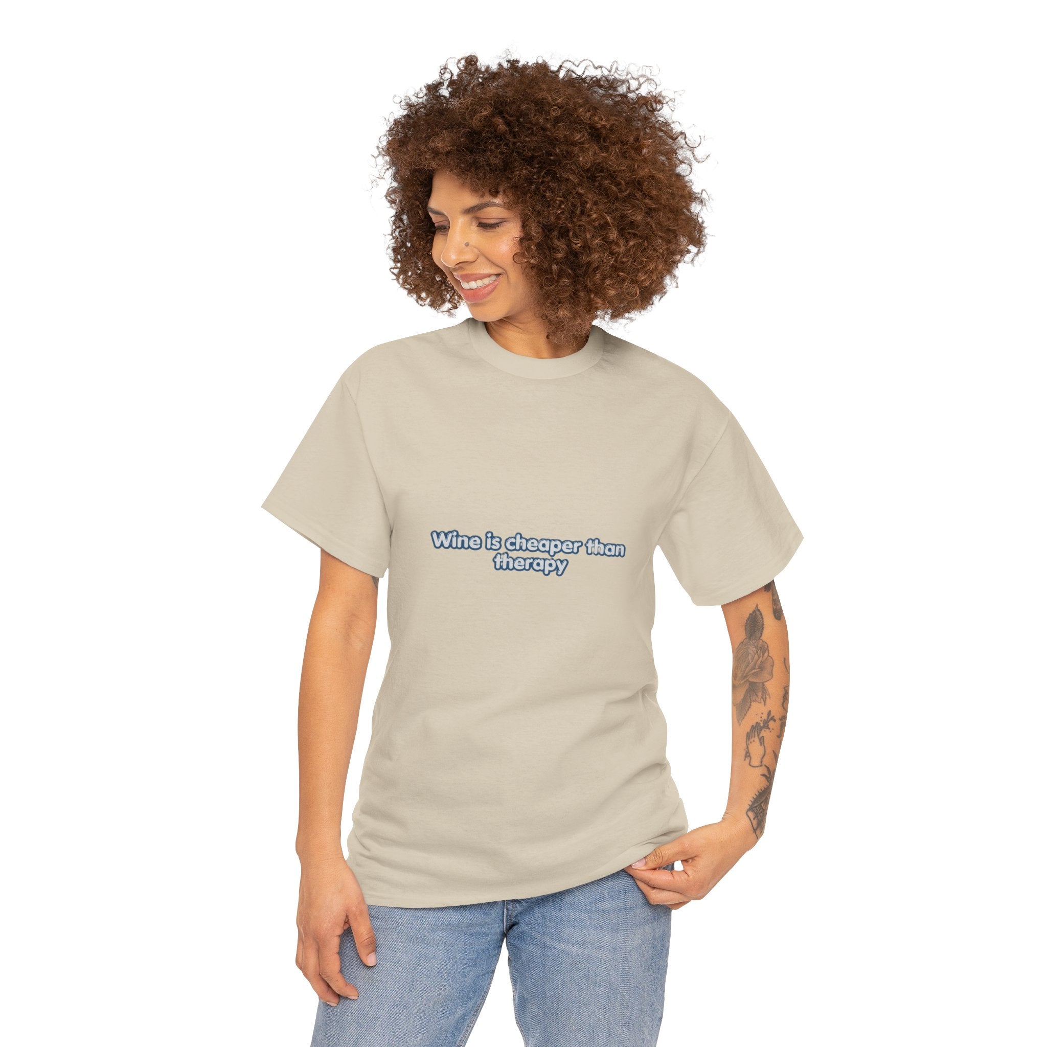 Wine Is Cheaper Than Therapy T-Shirt | Funny Wine Lover Tee | Humorous Drinking Graphic T-Shirt | Gift for Wine Fans