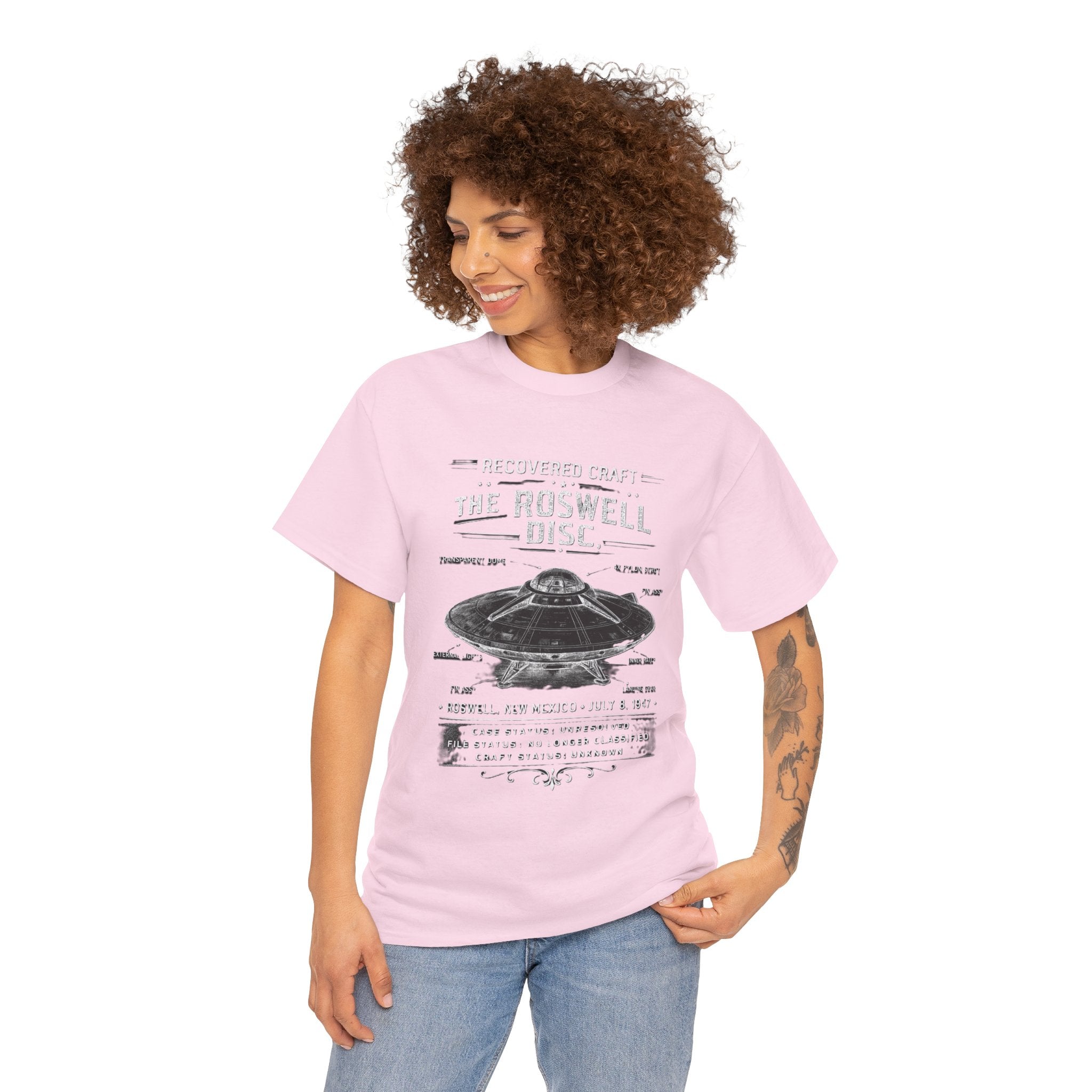 The Roswell Disc – 1947 Recovered Craft Technical Field Illustration Vintage UFO Graphic T-Shirt