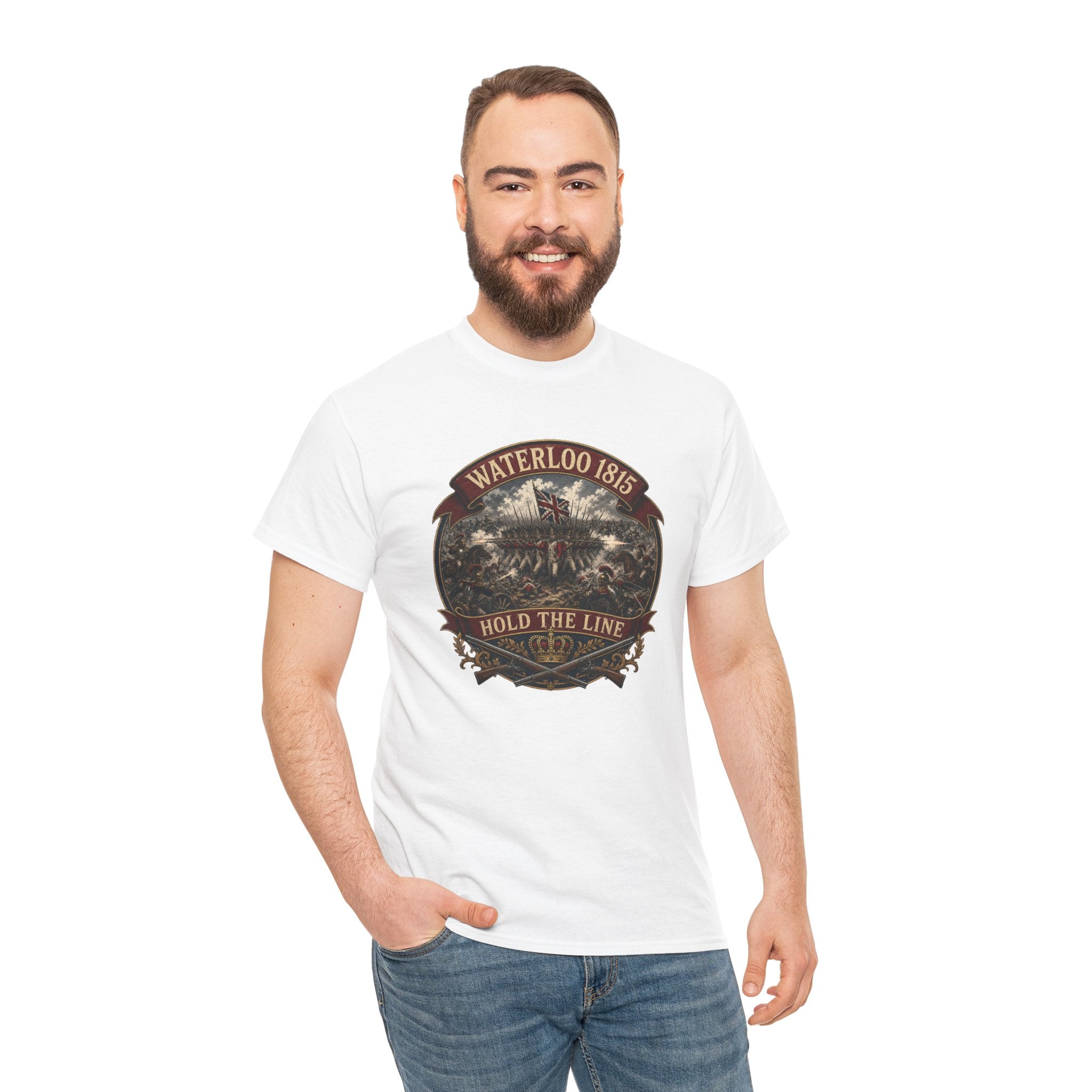 Waterloo 1815 — Hold The Line T-Shirt | British Redcoat Infantry Square Graphic Tee | Napoleonic Wars Heritage | Wellington's Army Battle Badge Gift