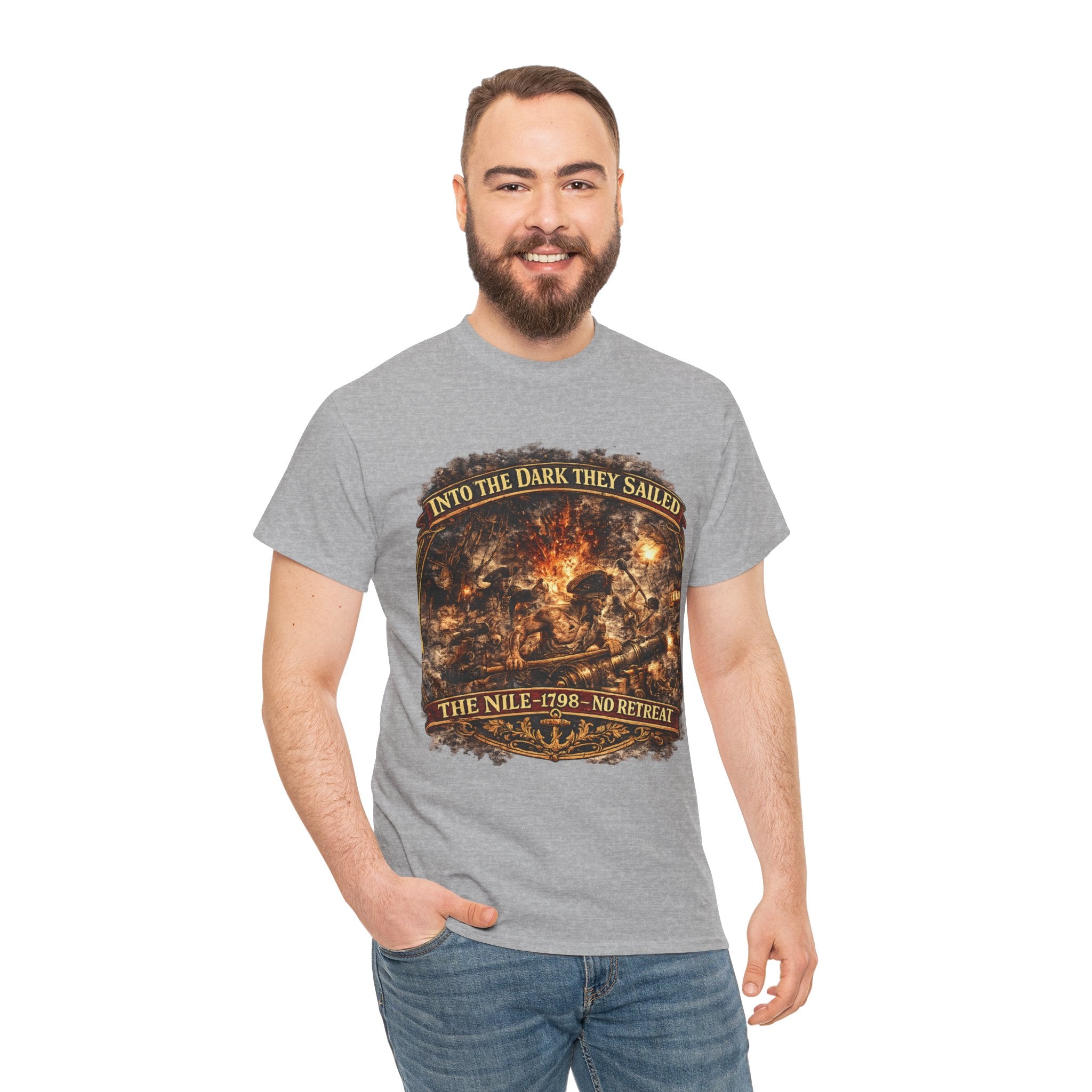 Into the Dark They Sailed T-Shirt – The Nile 1798 No Retreat | Royal Navy Gunner Graphic Tee