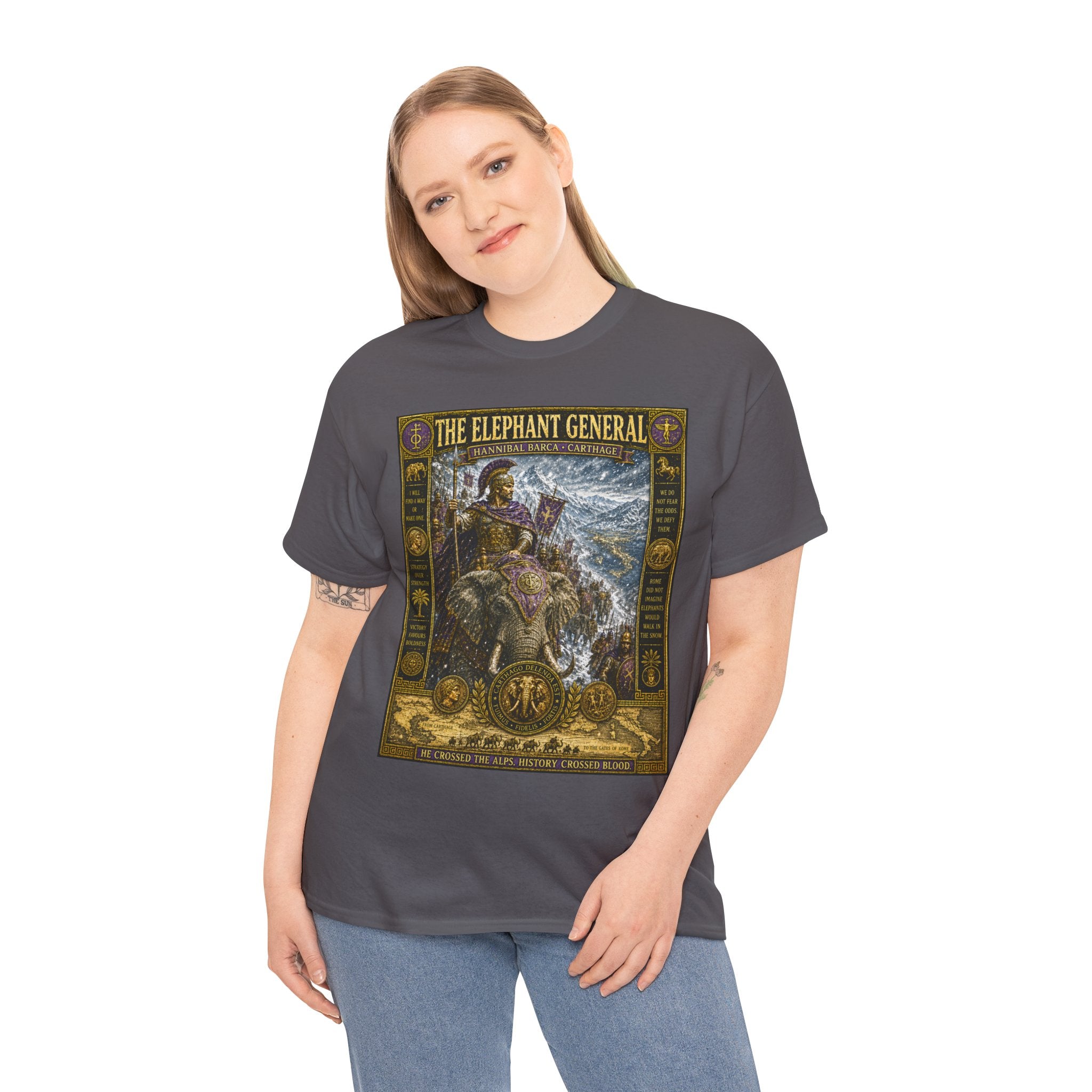 The Elephant General – Hannibal Barca Carthage Alps Crossing Ancient War Graphic T-Shirt - Rome was never the same after Cannae. Neither was warfare.