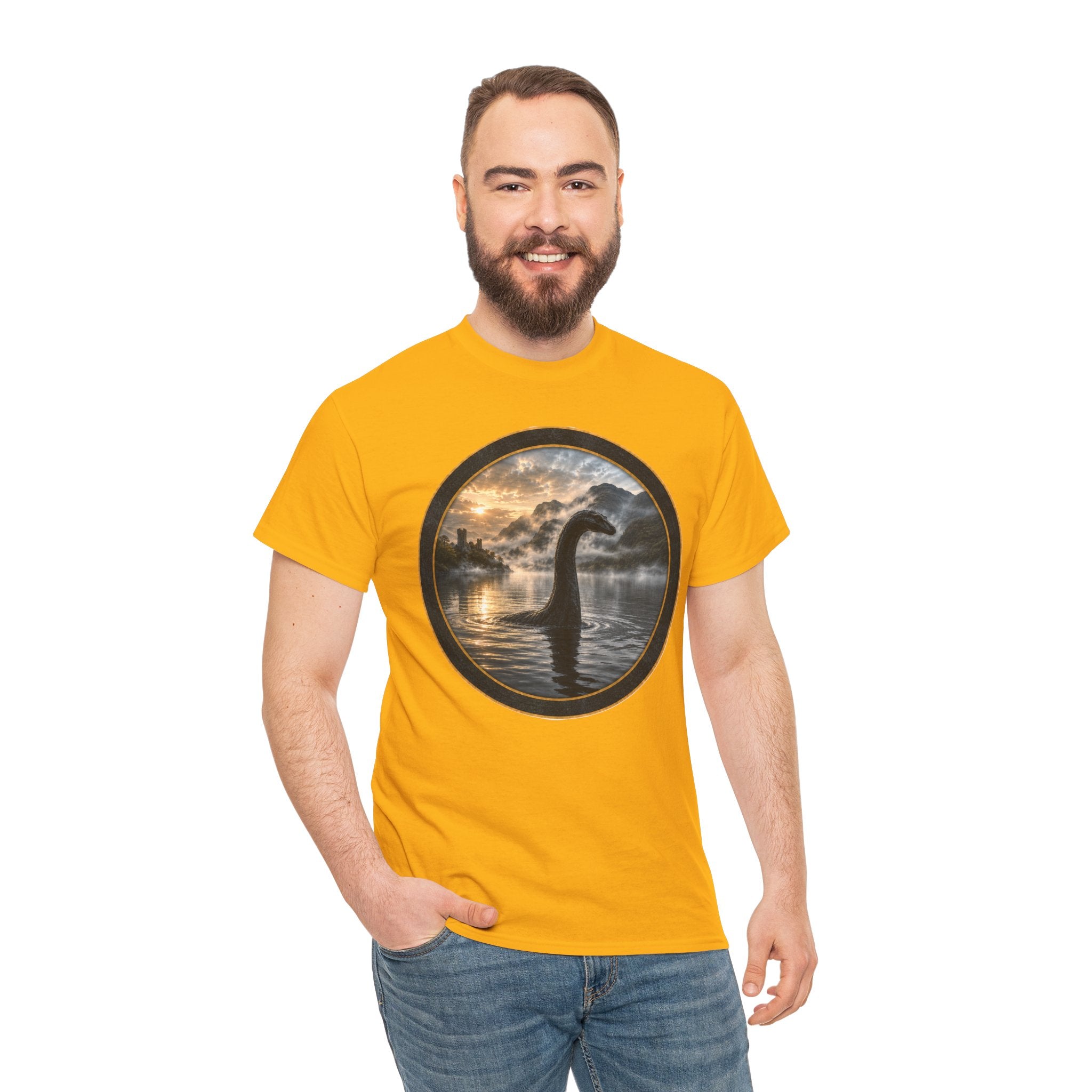Loch Ness Monster Silhouette Tee — Vintage Sunset Nessie Graphic T-Shirt