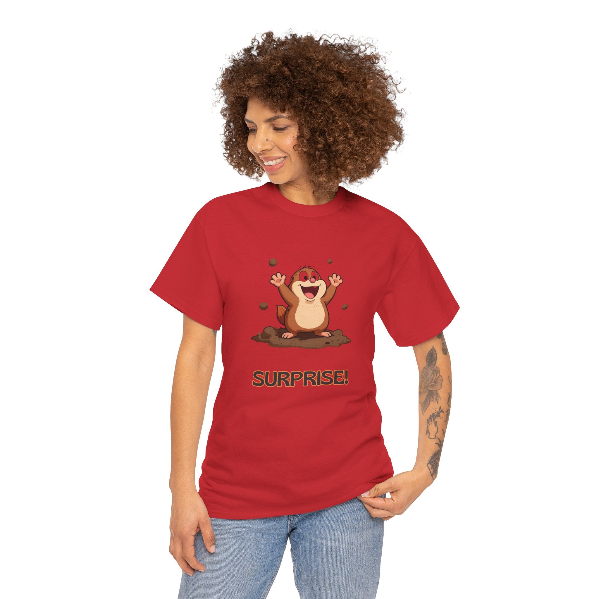 Funny Mole T-Shirt | "Surprise!" Cute Cartoon Garden Mole Tee