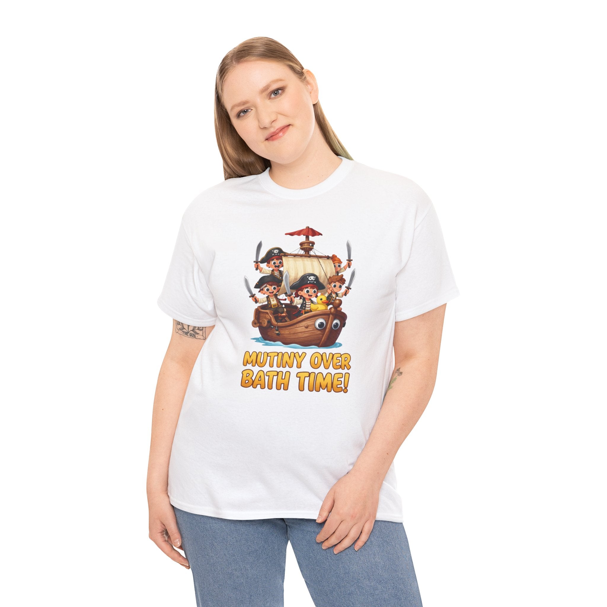 Mutiny Over Bath Time T-Shirt – Funny Pirate Kids Cartoon Parenting Humour | Rubber Duck Nautical Graphic Tee