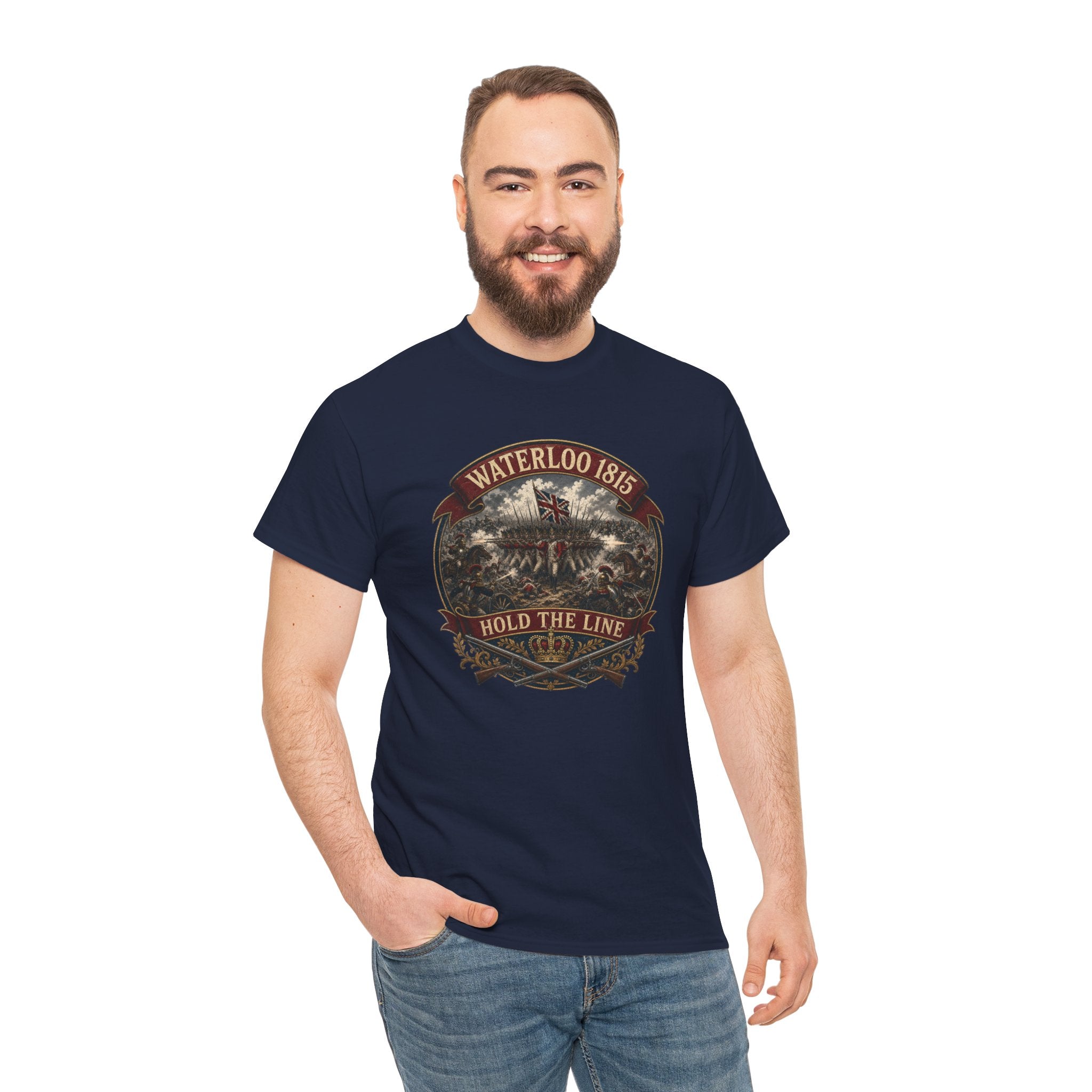 Waterloo 1815 — Hold The Line T-Shirt | British Redcoat Infantry Square Graphic Tee | Napoleonic Wars Heritage | Wellington's Army Battle Badge Gift