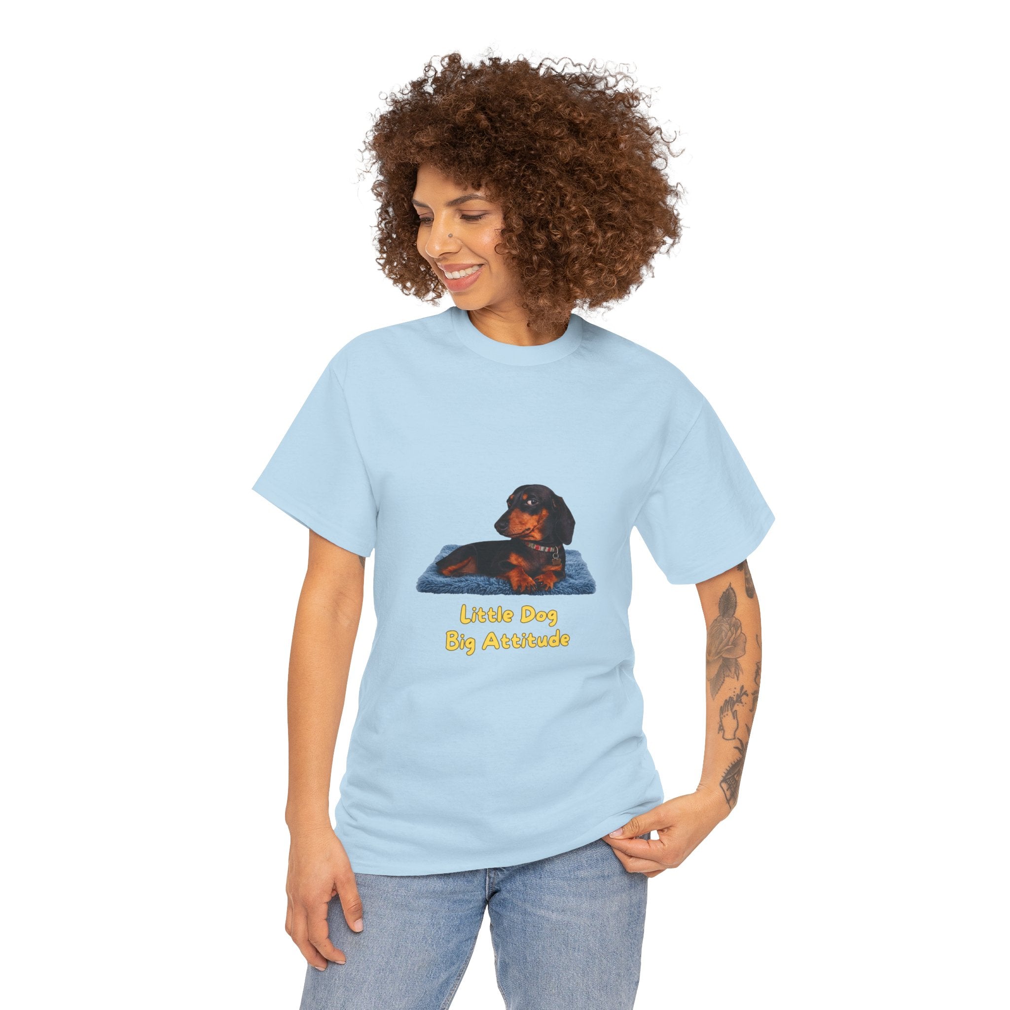 Little Dog Big Attitude T-Shirt – Funny Dachshund Small Dog Side Eye | Sausage Dog Wiener Dog Graphic Tee