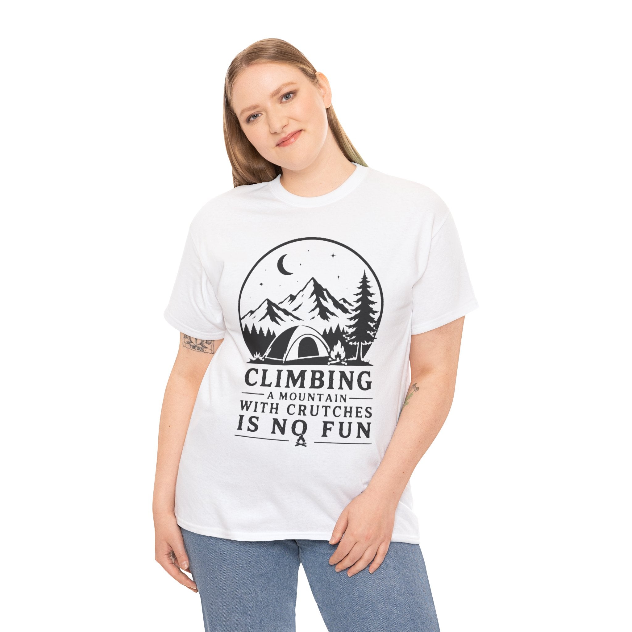 Another Mountain Another Questionable Life Decision – Funny Peak Bagger Hiking Graphic T-Shirt Climbing a Mountain With Crutches Is No Fun T‑Shirt — Funny Disabled Hiker Tee