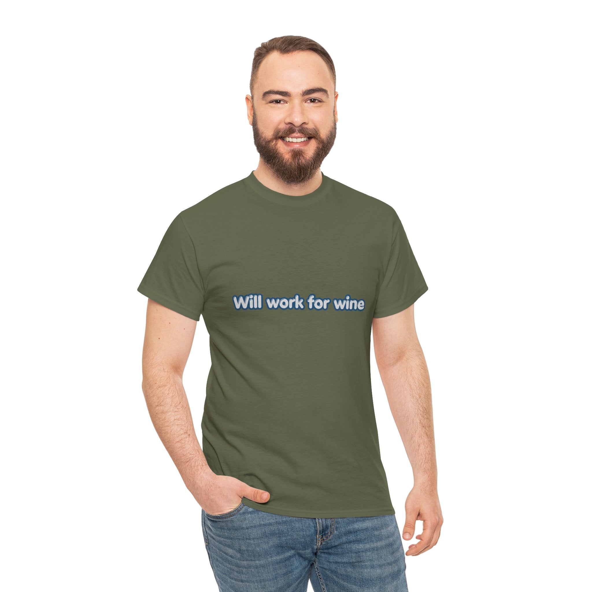 Will Work for Wine T-Shirt | Funny Wine Lover Tee | Humorous Drinking Graphic T-Shirt | Gift for Wine Fans