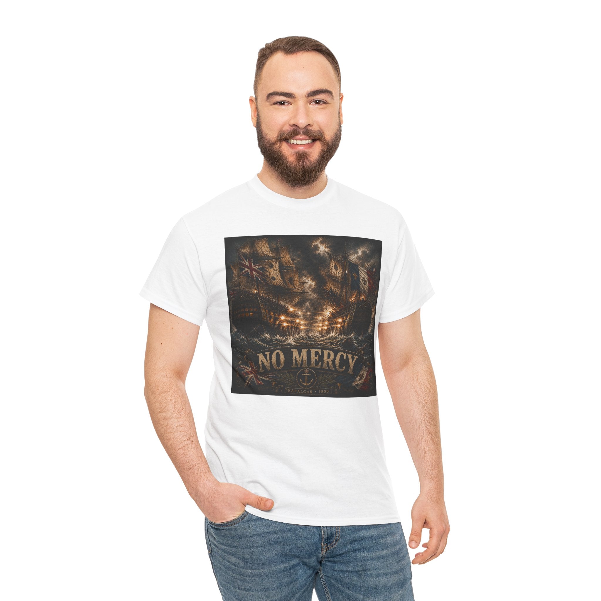 No Mercy T-Shirt – Trafalgar 1805 British vs French Warship Battle | Napoleonic Naval Graphic Tee