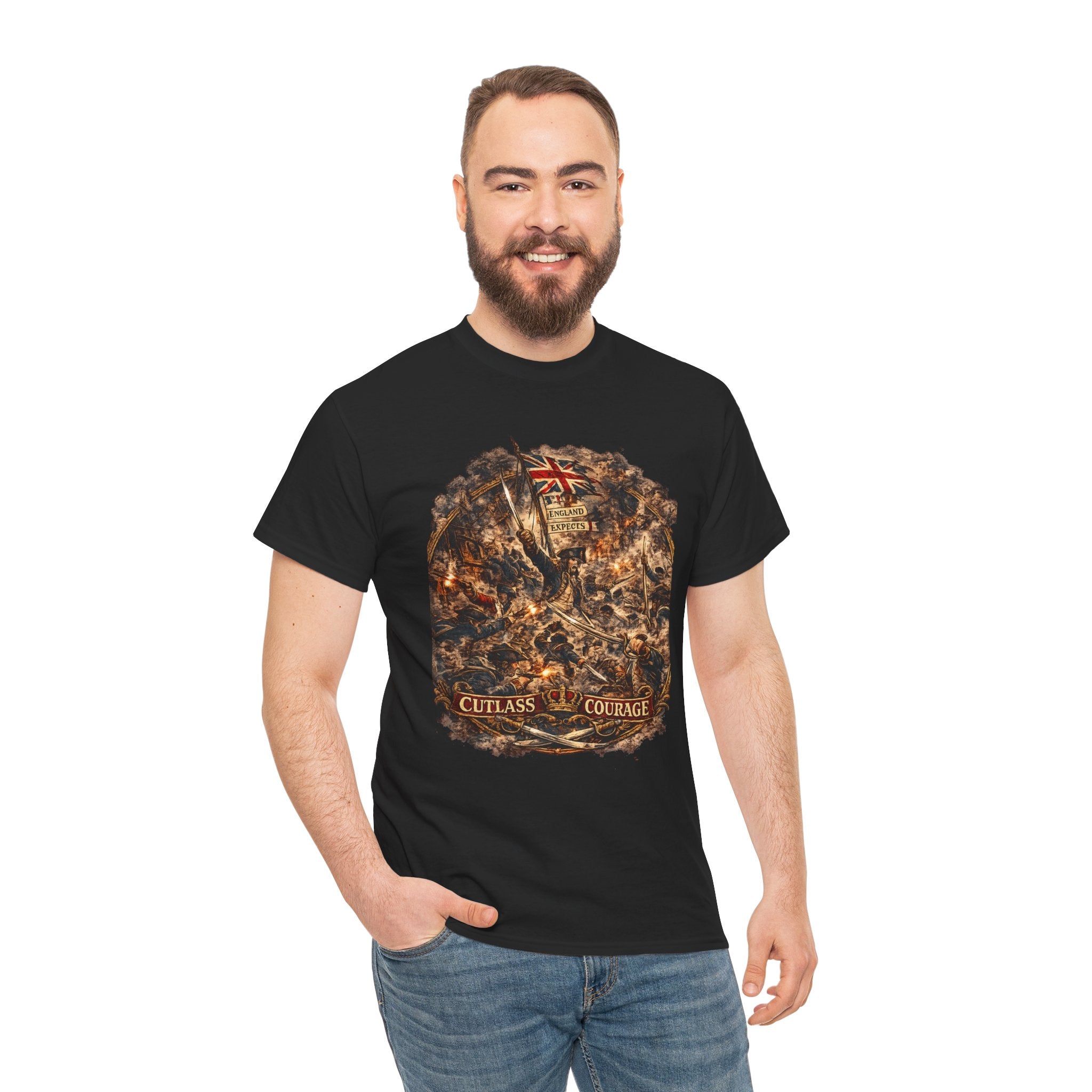 Cutlass Courage T-Shirt – British Naval Infantry England Expects | Napoleonic War Graphic Tee