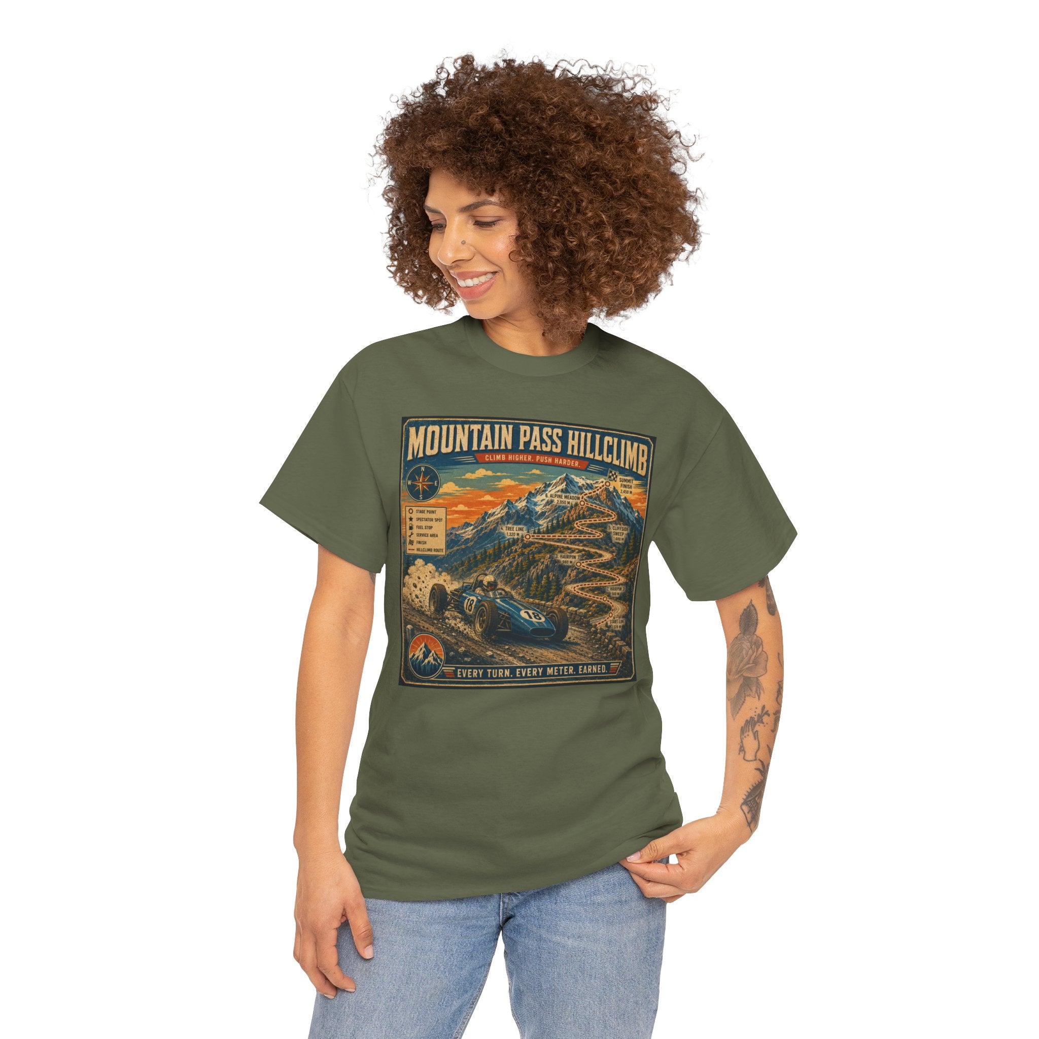 Mountain Pass Hillclimb T-Shirt | Vintage Hillclimb Racing Map Graphic Tee | Classic Open Wheel Racer Shirt | Retro Motorsport Poster Art