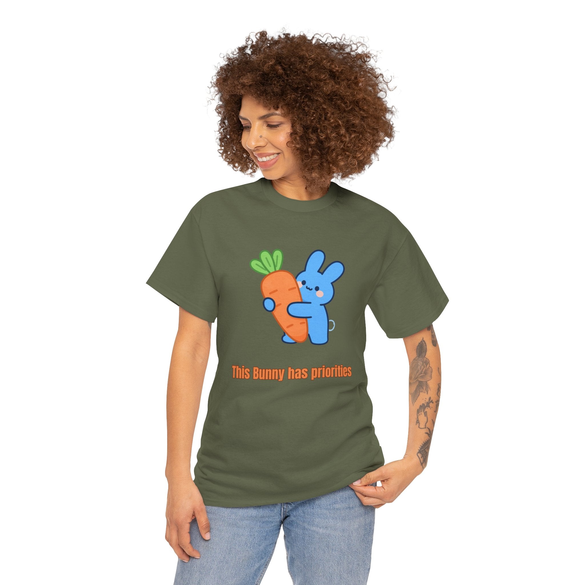 Bunny Carrot Hug – Cute Kawaii Blue Rabbit Cartoon Graphic T-Shirt - This carrot is mine. I found it. I am keeping it. Goodbye.