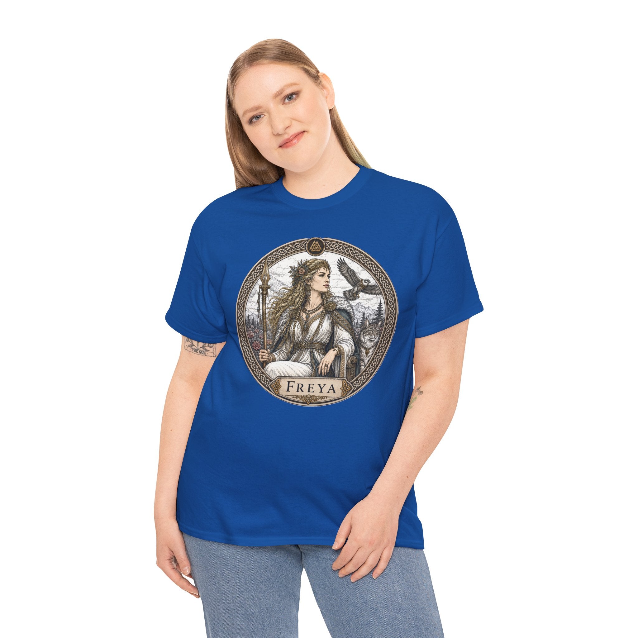 Freya Norse Mythology T-Shirt — Viking Goddess of War Love Falcon Valknut