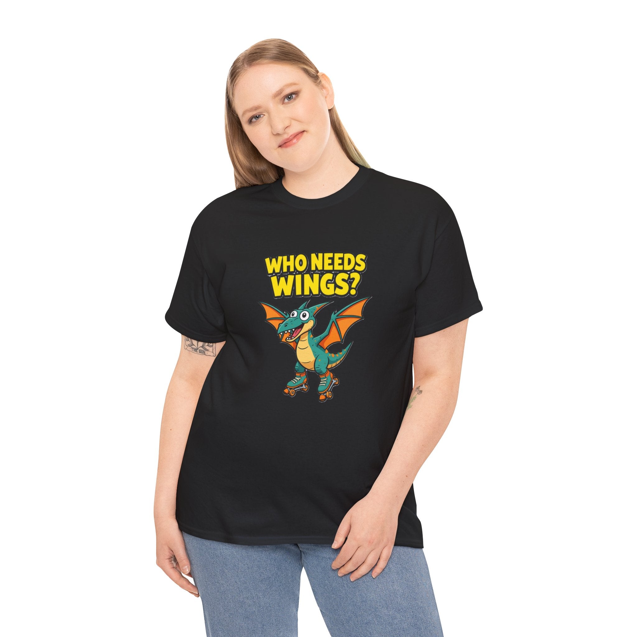Dragon T‑Shirt — "Who Needs Wings?" Cute Cartoon Dragon Tee for Kids & Fans