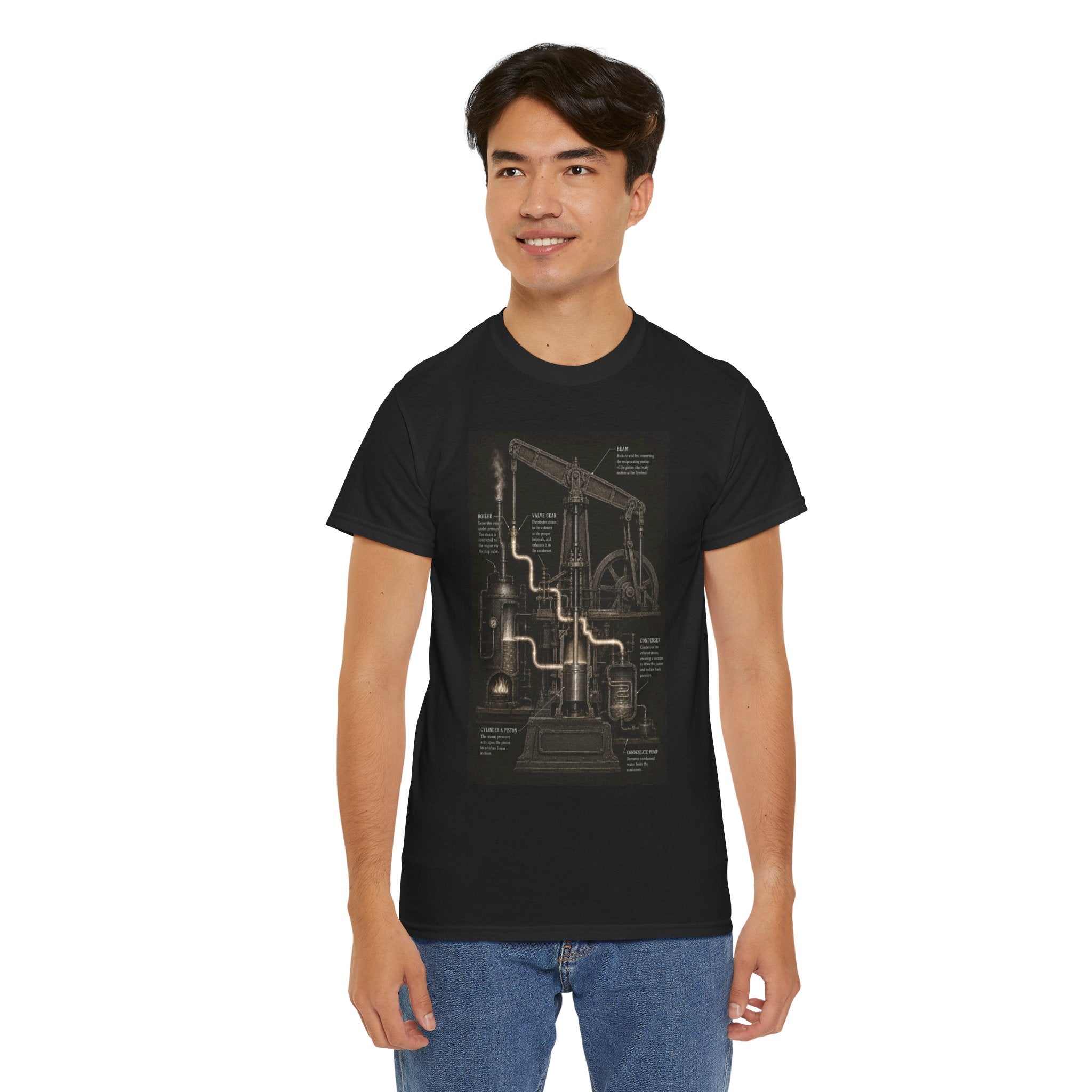 Steam Engine Diagram T-Shirt | Vintage Beam Engine Cutaway Graphic Tee | Industrial Revolution Engineering Shirt | Mechanical History Art