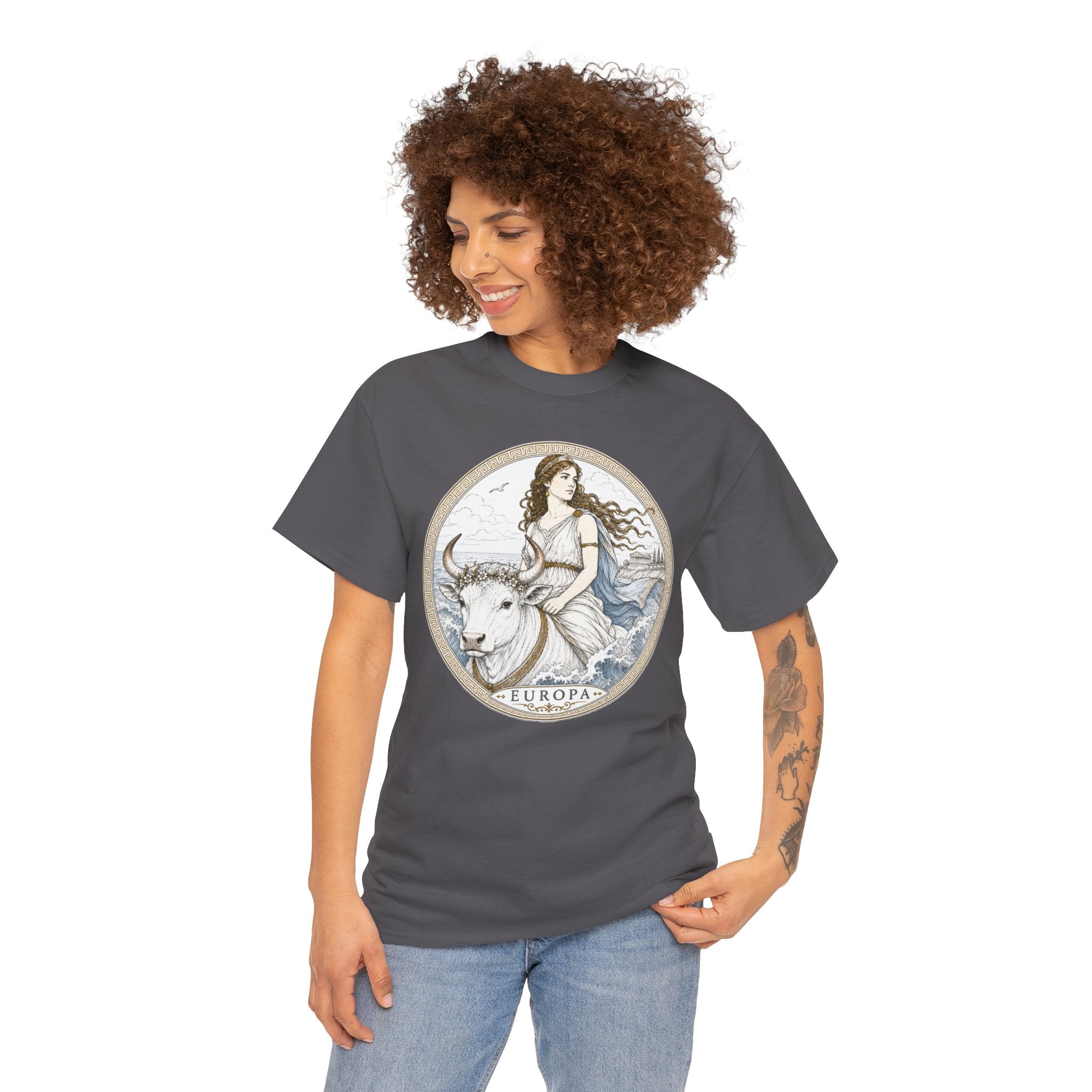 Europa Greek Mythology T-Shirt — Ancient Legend Zeus White Bull Ocean Queen