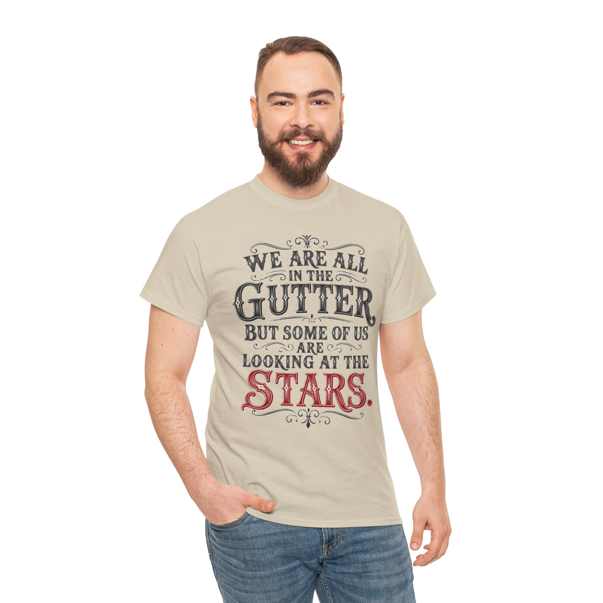 We Are All in the Gutter But Some of Us Are Looking at the Stars T-Shirt | Oscar Wilde Quote Tee | Unisex Vintage Typography