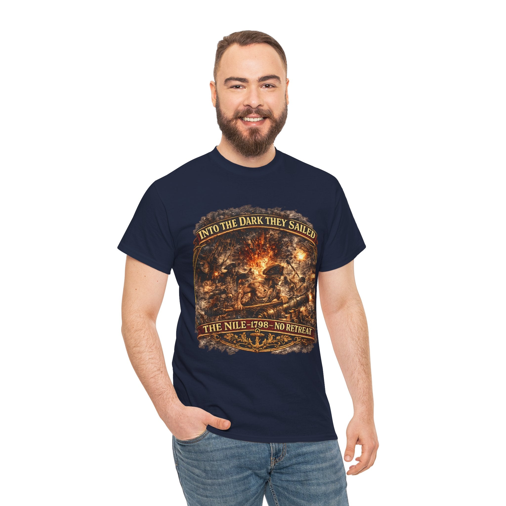 Into the Dark They Sailed T-Shirt – The Nile 1798 No Retreat | Royal Navy Gunner Graphic Tee