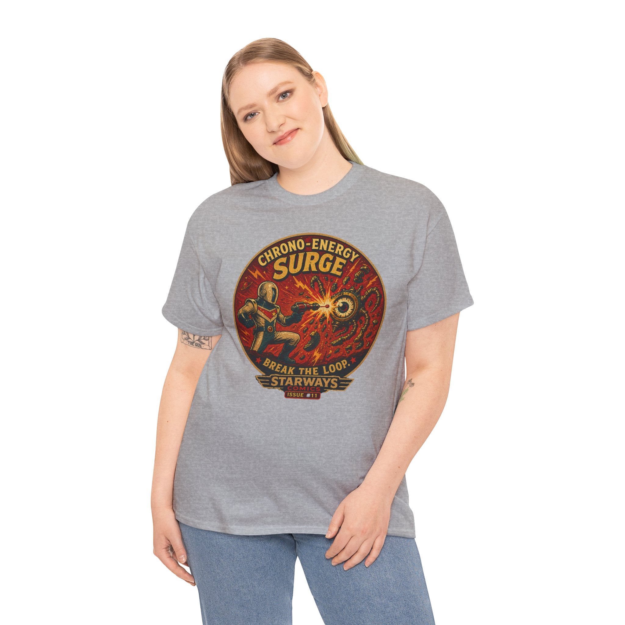 Chrono Energy Surge Retro Sci-Fi T-Shirt | Starways Comics Issue 11 | Vintage Astronaut Ray Gun Battle Graphic Tee | Classic Space Age Comic Art