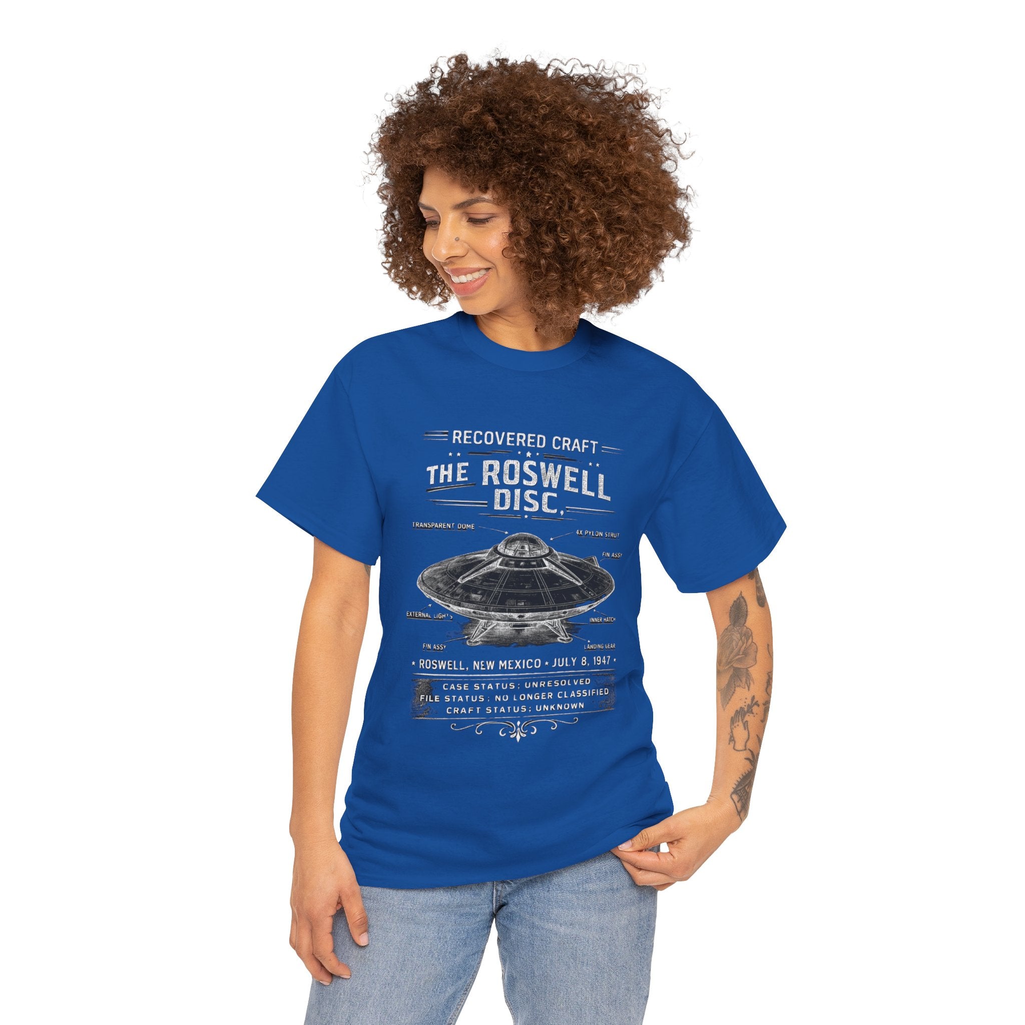 The Roswell Disc – 1947 Recovered Craft Technical Field Illustration Vintage UFO Graphic T-Shirt