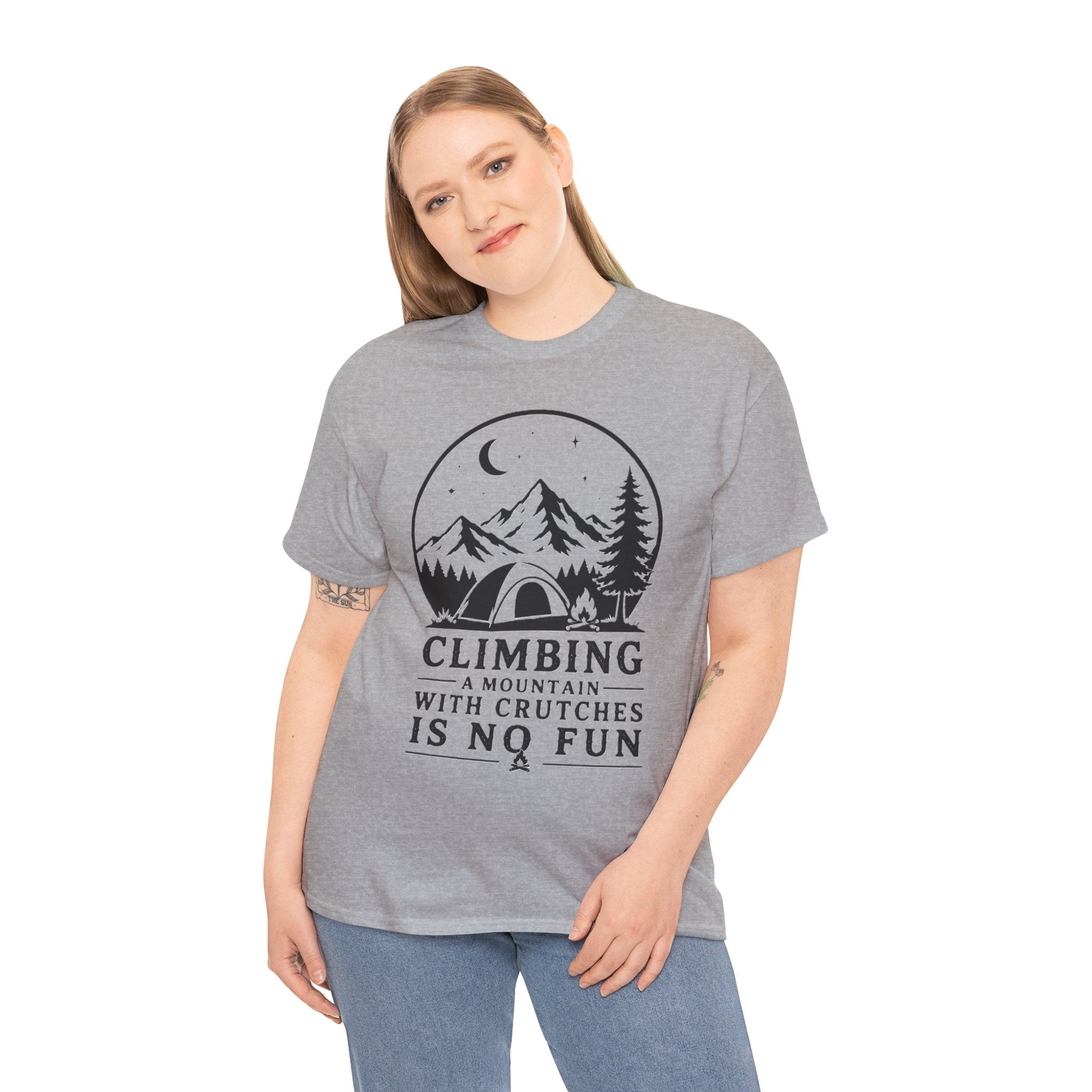 Another Mountain Another Questionable Life Decision – Funny Peak Bagger Hiking Graphic T-Shirt Climbing a Mountain With Crutches Is No Fun T‑Shirt — Funny Disabled Hiker Tee