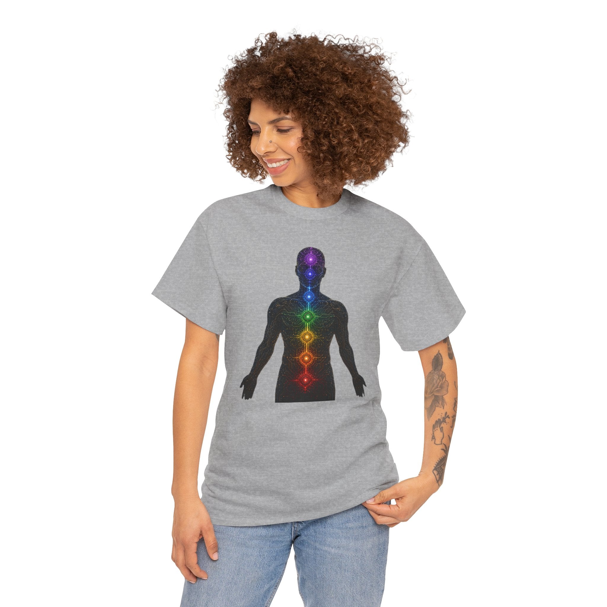 Chakra Circuit T-Shirt | Technology Meets Spirituality Graphic Tee | Seven Chakras Energy Body Shirt | Sacred Geometry Yoga Art
