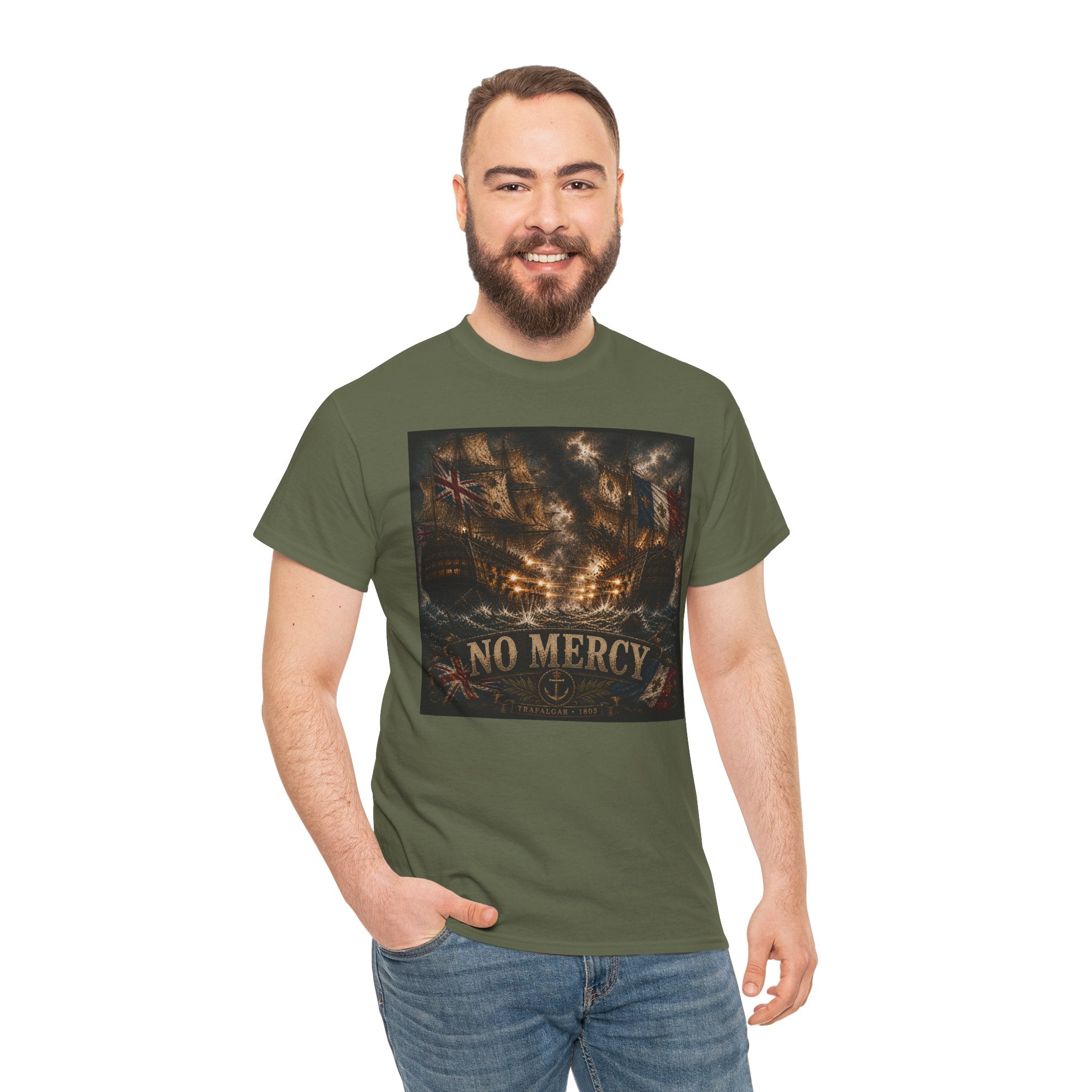 No Mercy T-Shirt – Trafalgar 1805 British vs French Warship Battle | Napoleonic Naval Graphic Tee