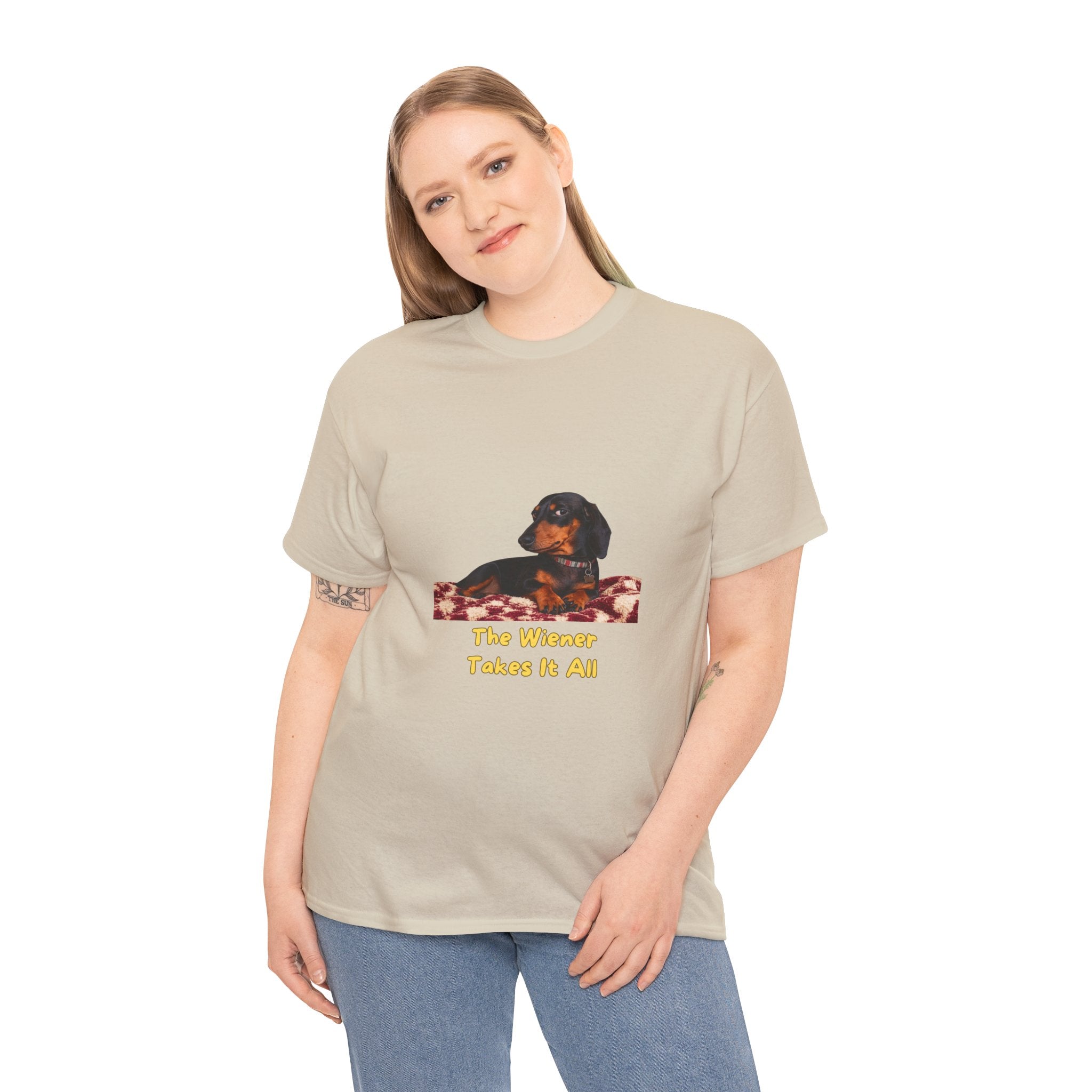 The Wiener Takes All T-Shirt – Funny Dachshund Wiener Dog Pun | Sausage Dog Side Eye Graphic Tee