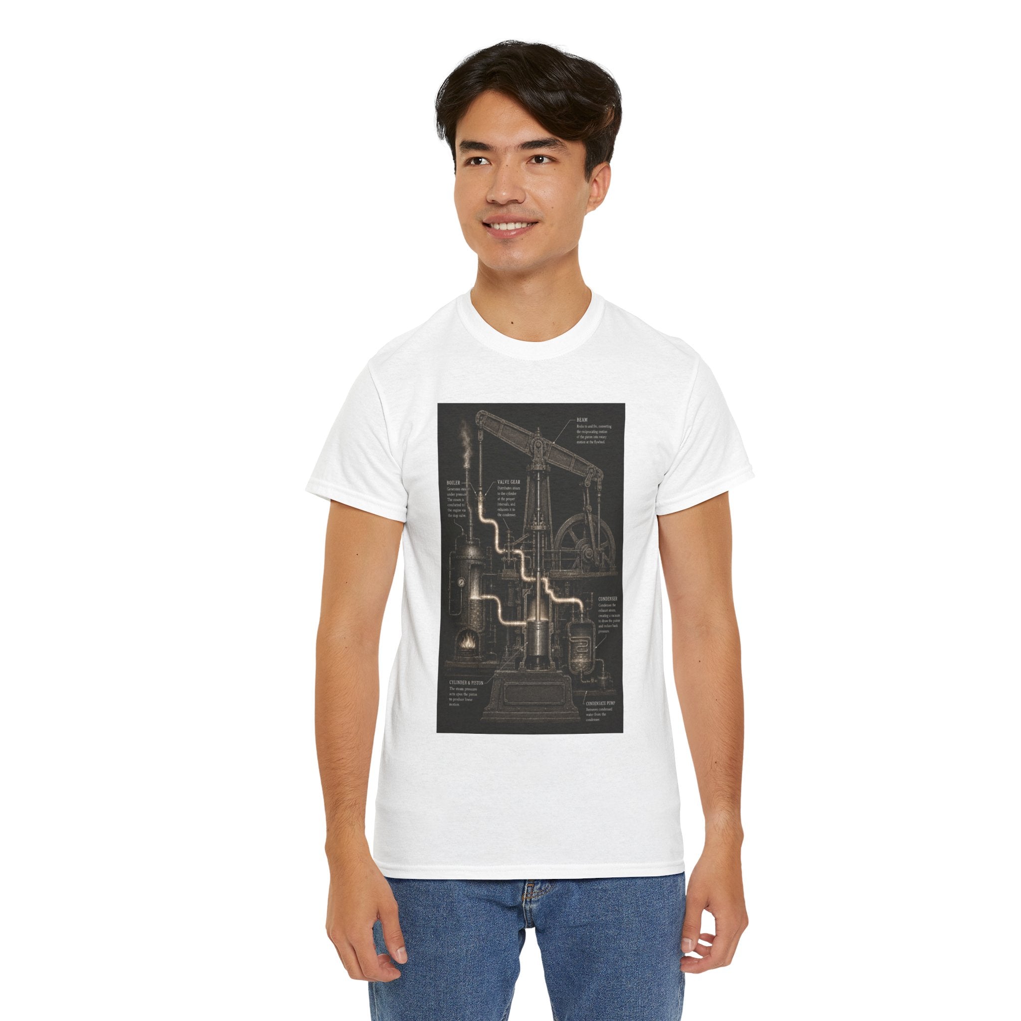 Steam Engine Diagram T-Shirt | Vintage Beam Engine Cutaway Graphic Tee | Industrial Revolution Engineering Shirt | Mechanical History Art