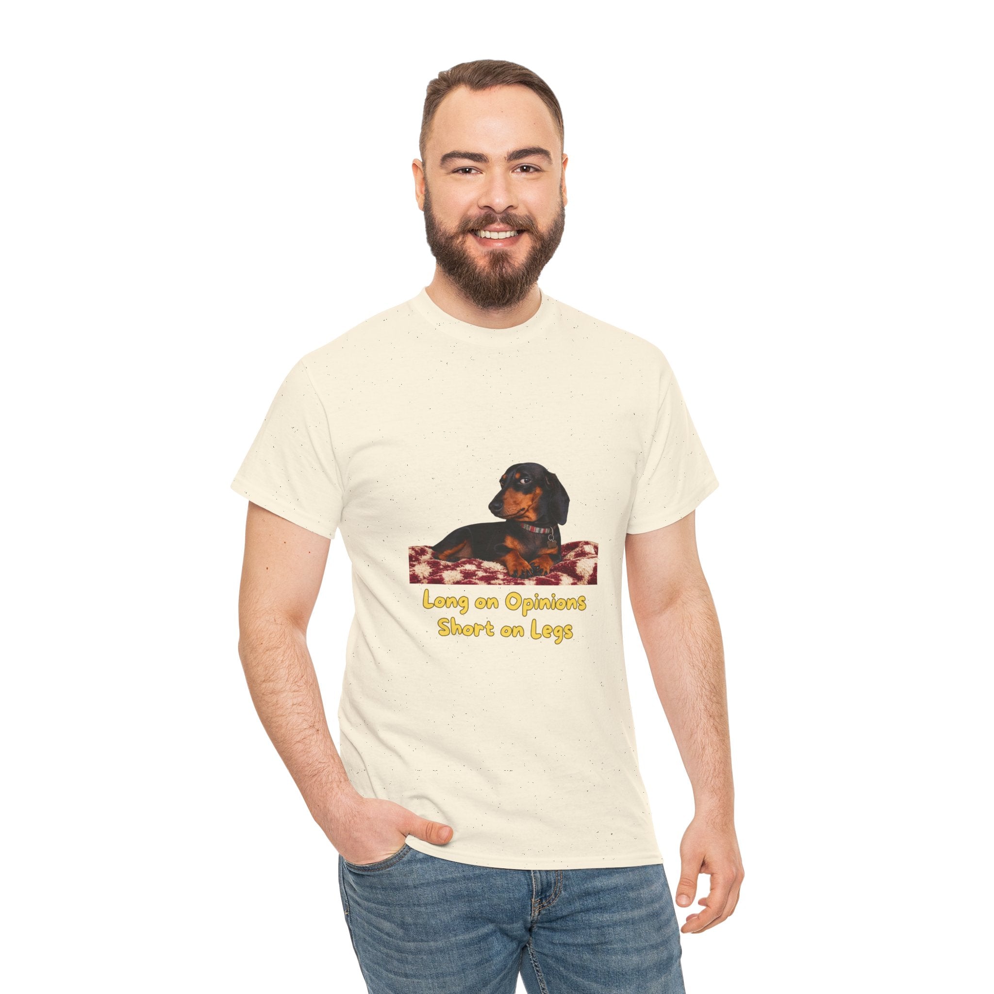 Long on Opinions Short on Legs T-Shirt – Funny Dachshund Sausage Dog Quote | Wiener Dog Attitude Graphic Tee