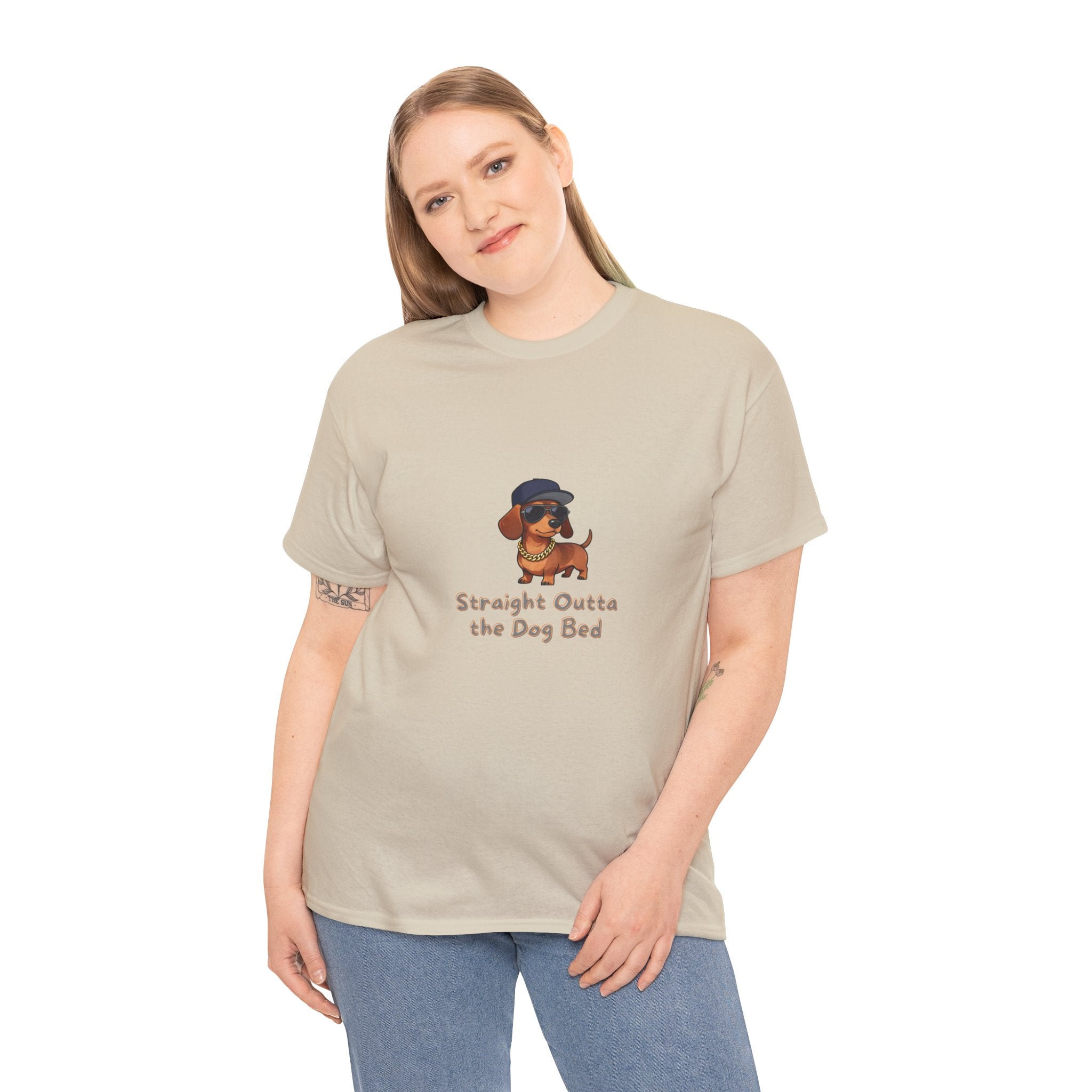 Straight Outta the Dog Bed T-Shirt – Funny Dachshund Hip Hop Parody Gold Chain | Sausage Dog Rap Culture Graphic Tee
