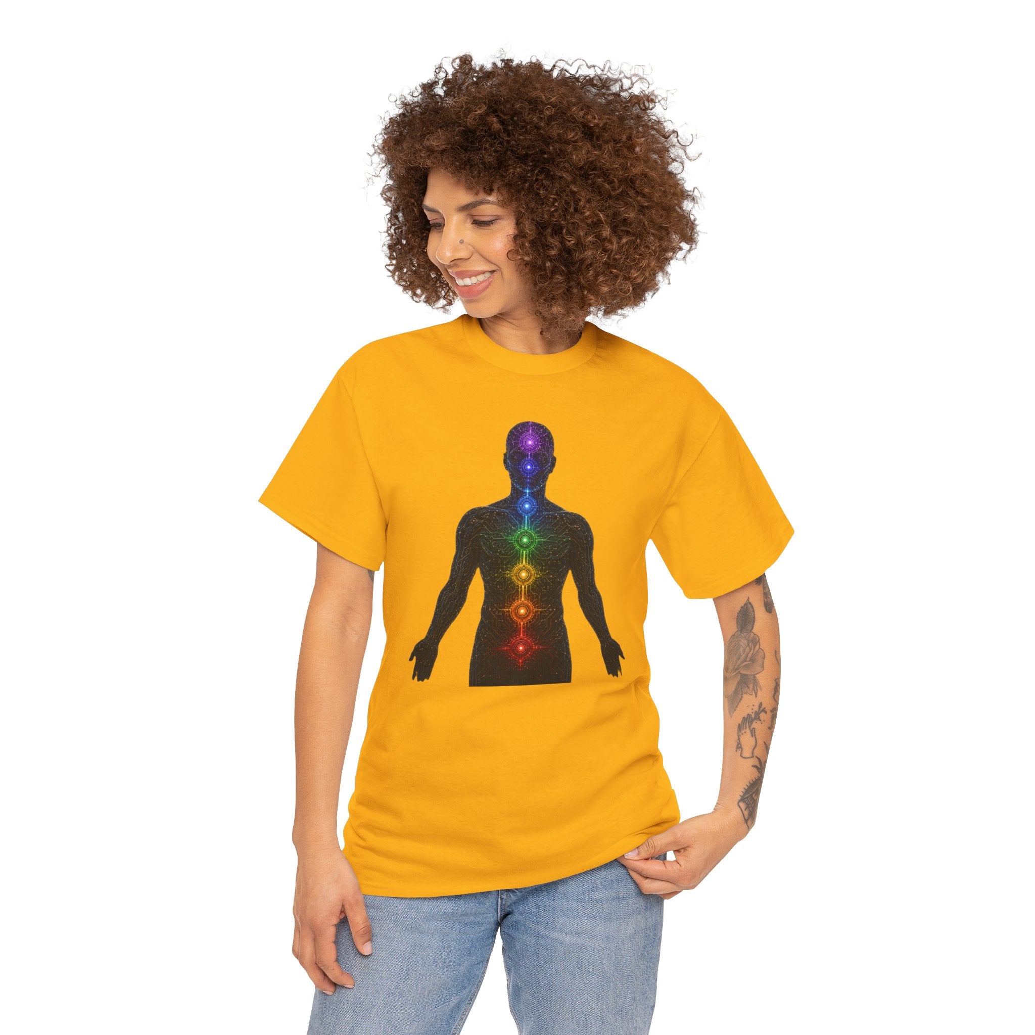 Chakra Circuit T-Shirt | Technology Meets Spirituality Graphic Tee | Seven Chakras Energy Body Shirt | Sacred Geometry Yoga Art