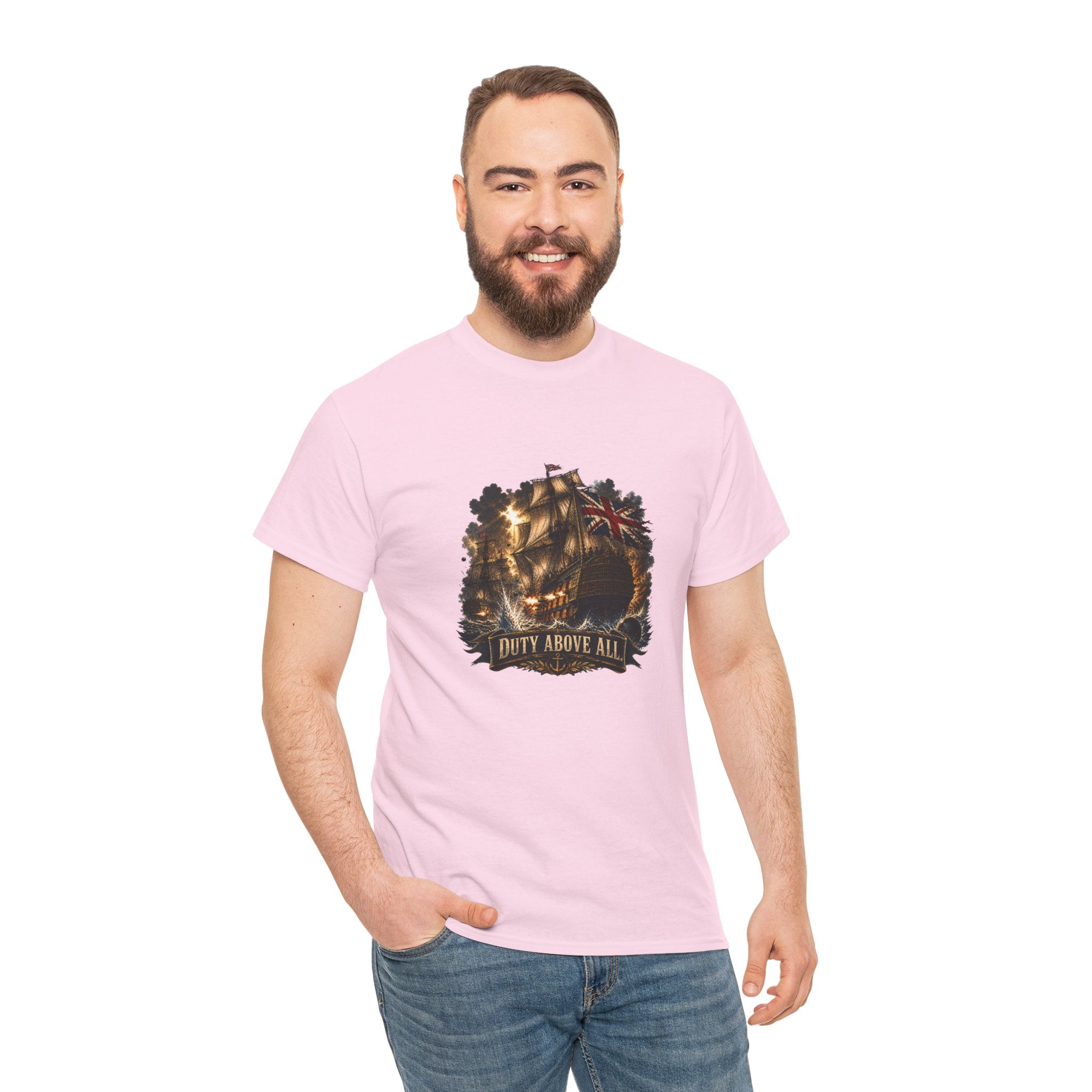 Duty Above All T-Shirt | Royal Navy Battle Ship Graphic Tee | British Naval History | HMS Victory Trafalgar | Gift for Military History Fans & Patriotic Sailors