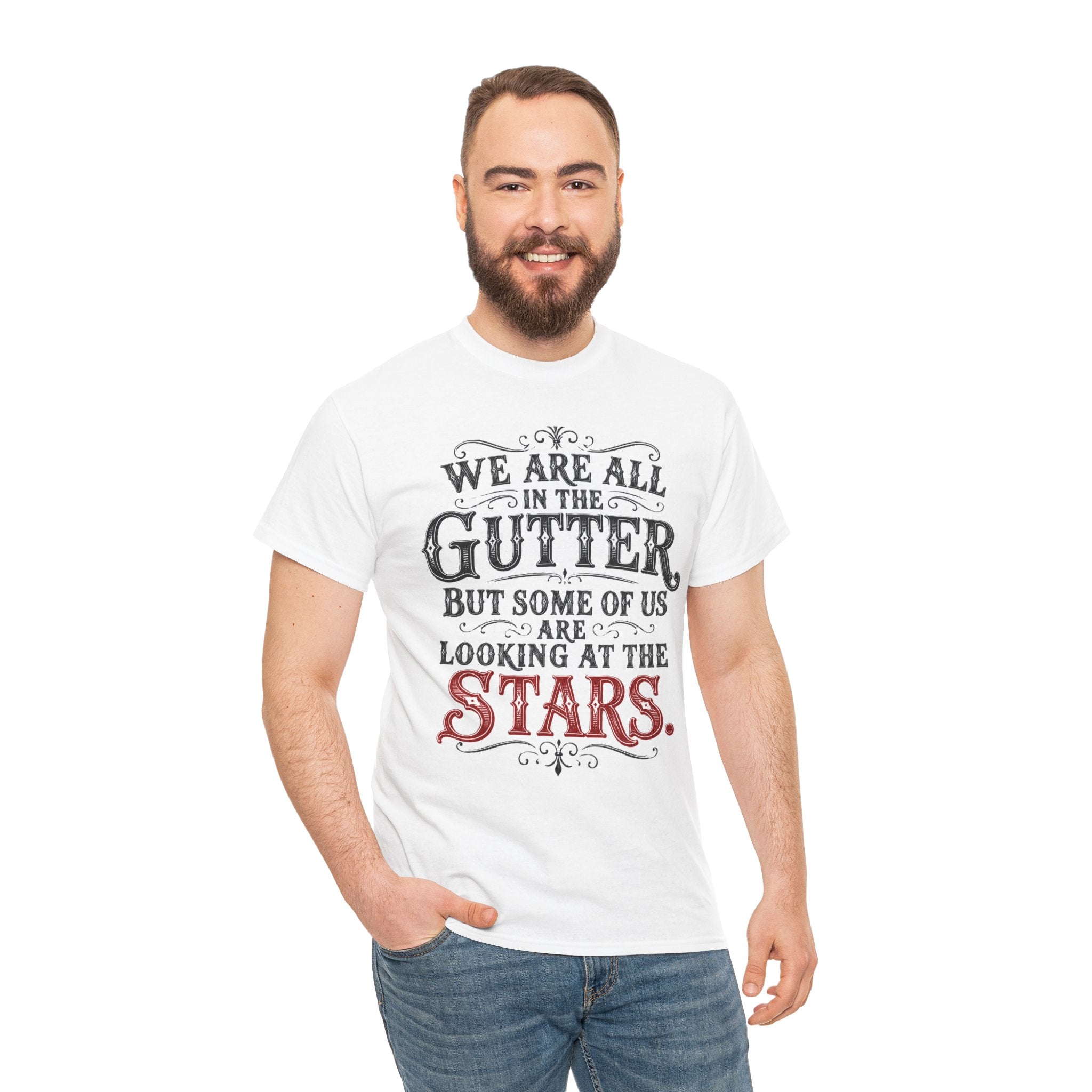 We Are All in the Gutter But Some of Us Are Looking at the Stars T-Shirt | Oscar Wilde Quote Tee | Unisex Vintage Typography