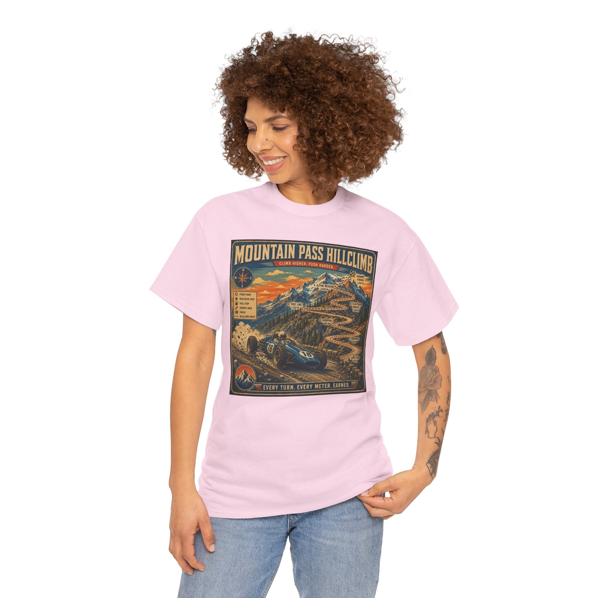 Mountain Pass Hillclimb T-Shirt | Vintage Hillclimb Racing Map Graphic Tee | Classic Open Wheel Racer Shirt | Retro Motorsport Poster Art