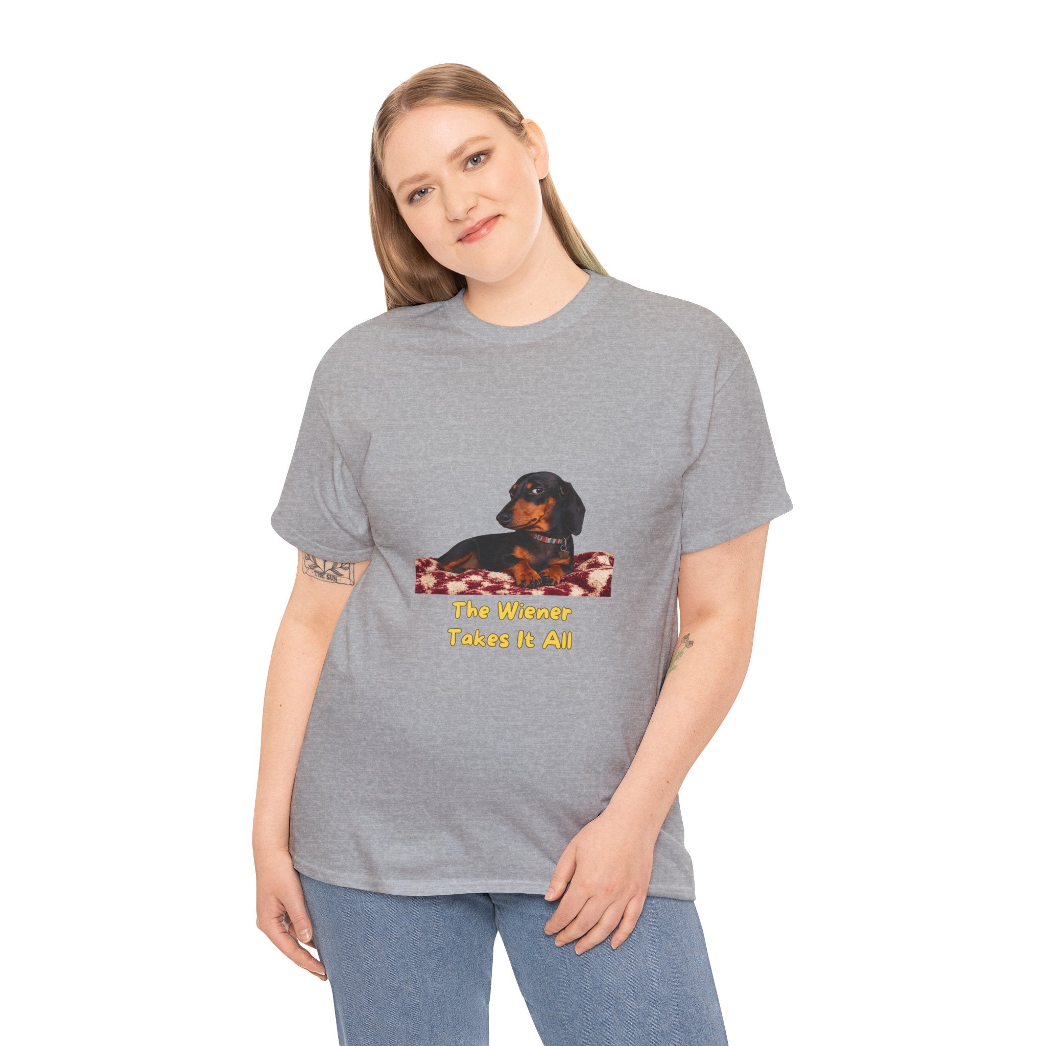 The Wiener Takes All T-Shirt – Funny Dachshund Wiener Dog Pun | Sausage Dog Side Eye Graphic Tee