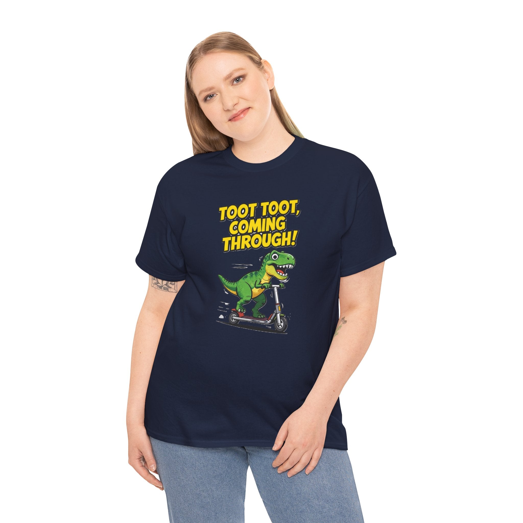 T-Rex Scooter Tee - "Toot Toot, Coming Through!" Funny Dino Graphic T-Shirt