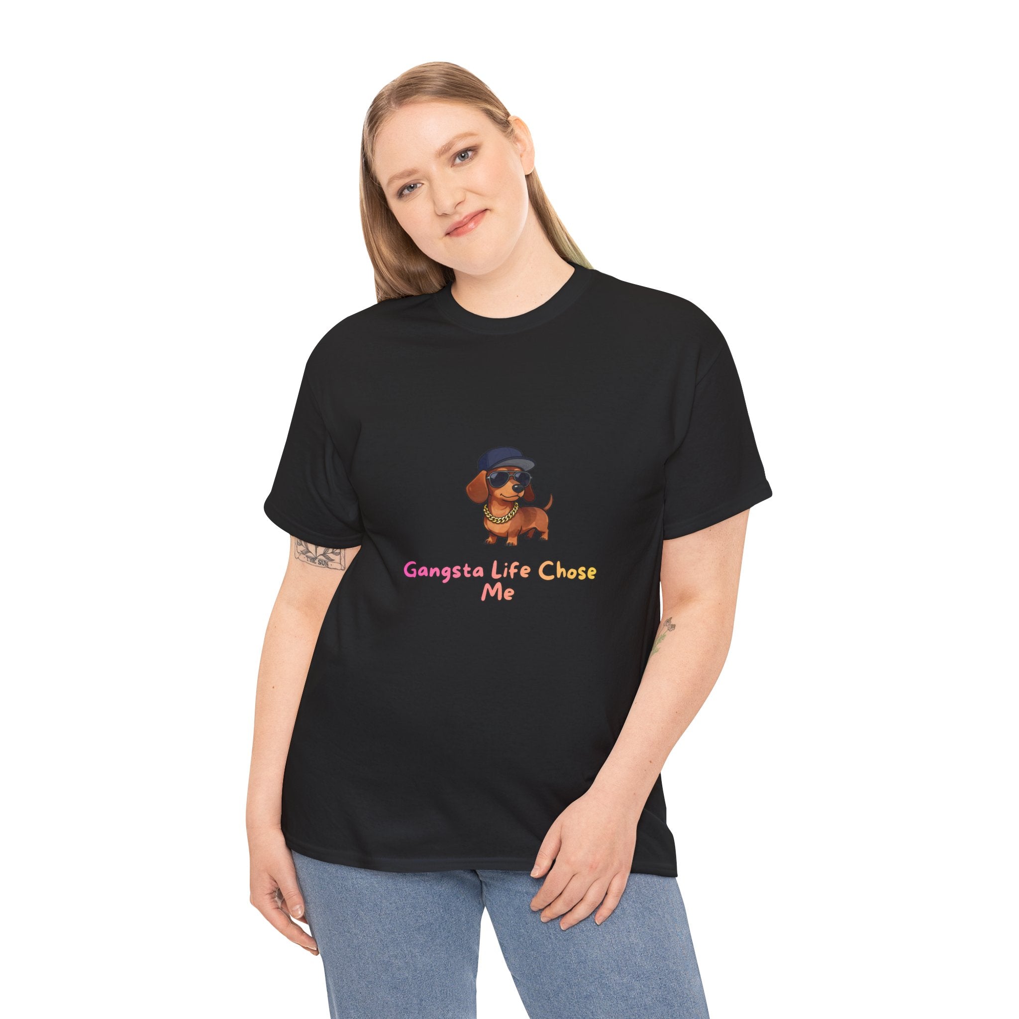 Gangsta Life Chose Me T-Shirt – Funny Hip Hop Dachshund Gold Chain Snapback | Sausage Dog Wiener Dog Street Style Tee