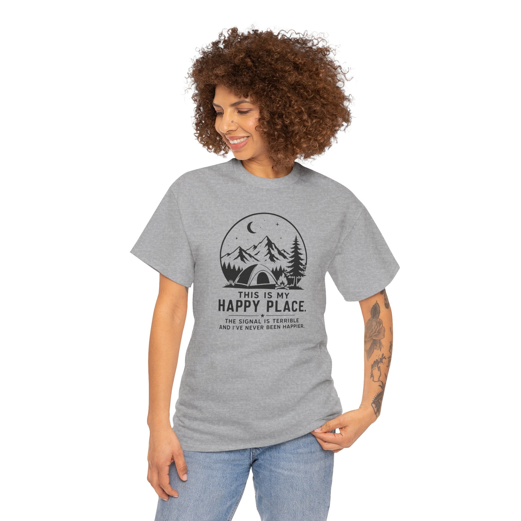 Camping T-Shirt — "This Is My Happy Place" Mountain Tent Tee