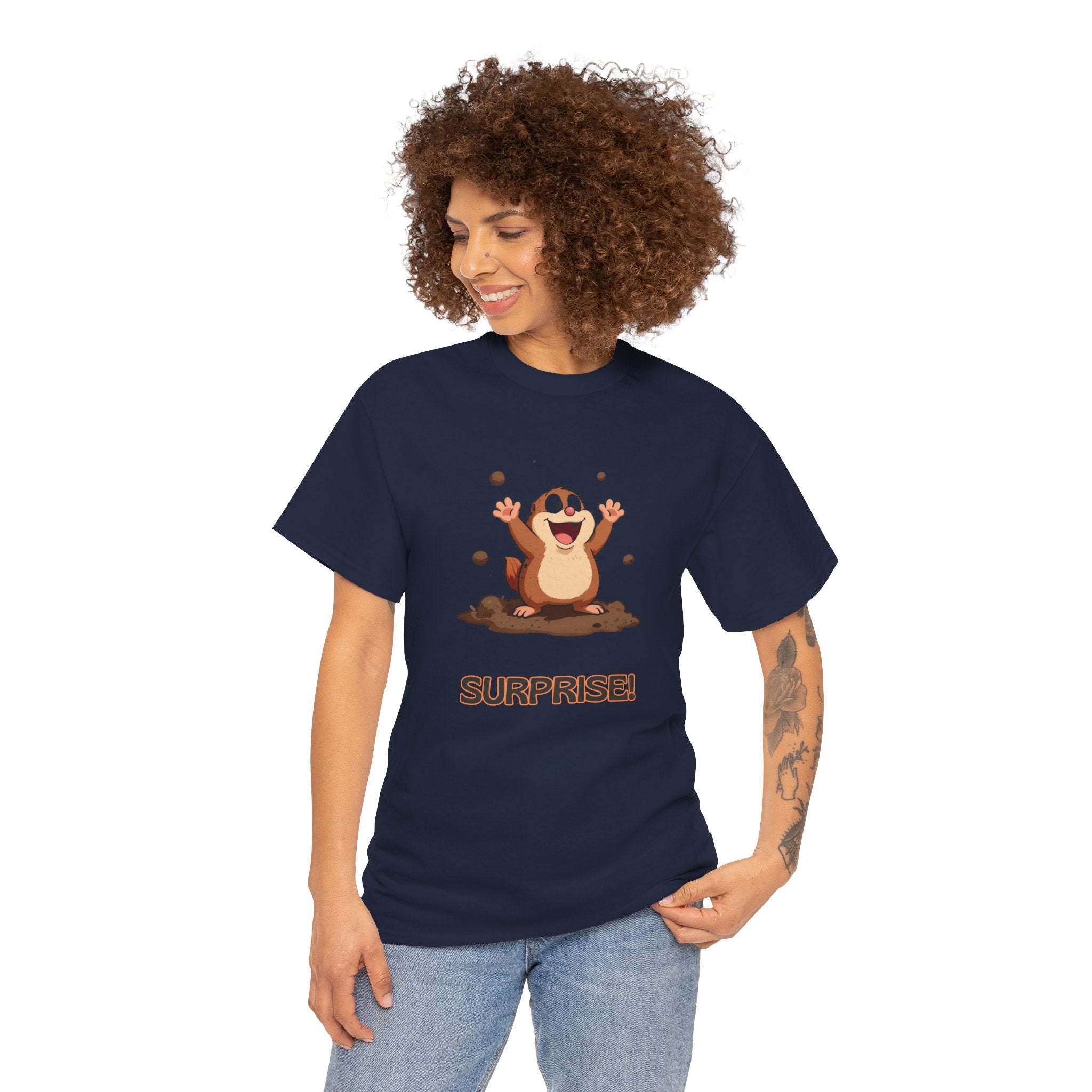 Funny Mole T-Shirt | "Surprise!" Cute Cartoon Garden Mole Tee