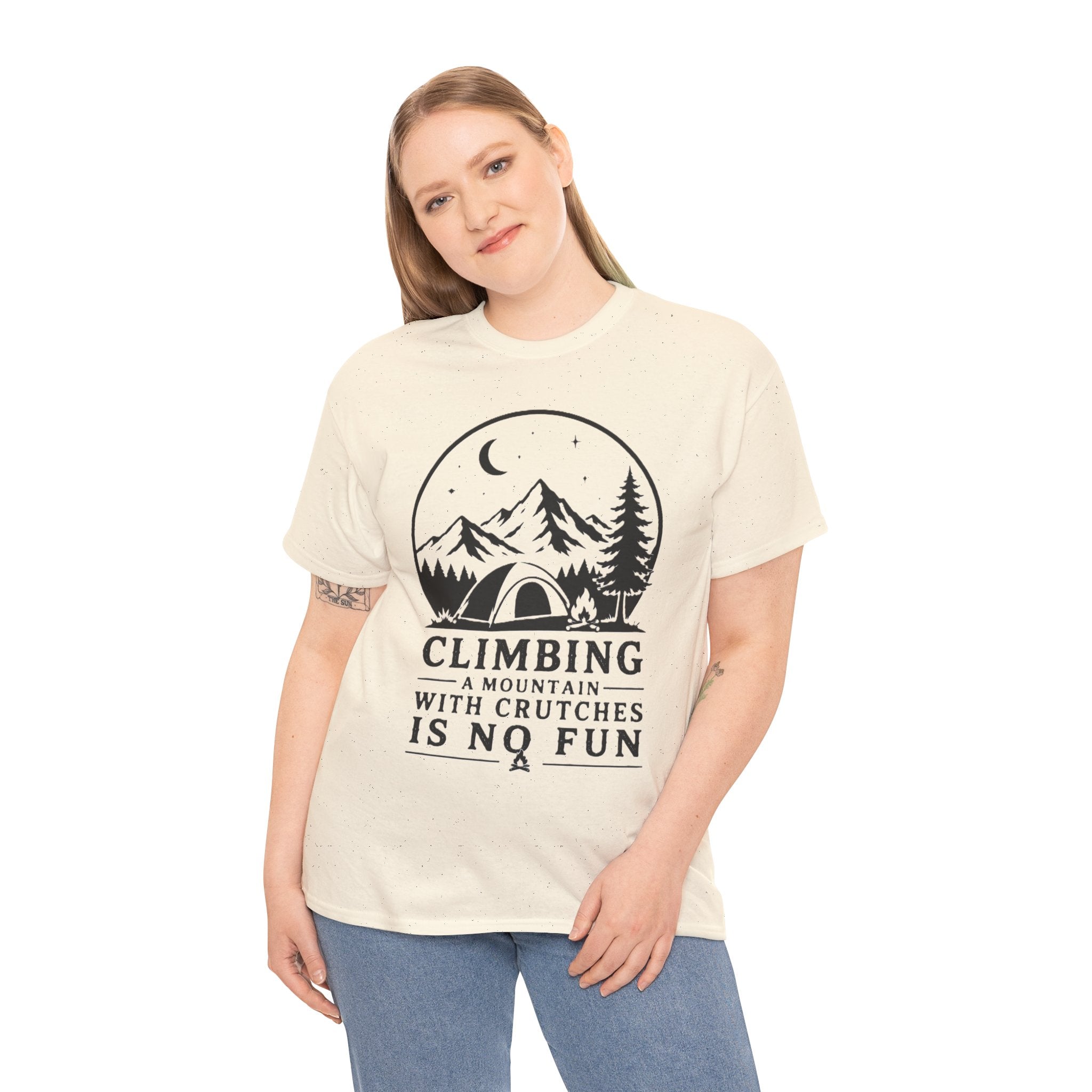 Another Mountain Another Questionable Life Decision – Funny Peak Bagger Hiking Graphic T-Shirt Climbing a Mountain With Crutches Is No Fun T‑Shirt — Funny Disabled Hiker Tee