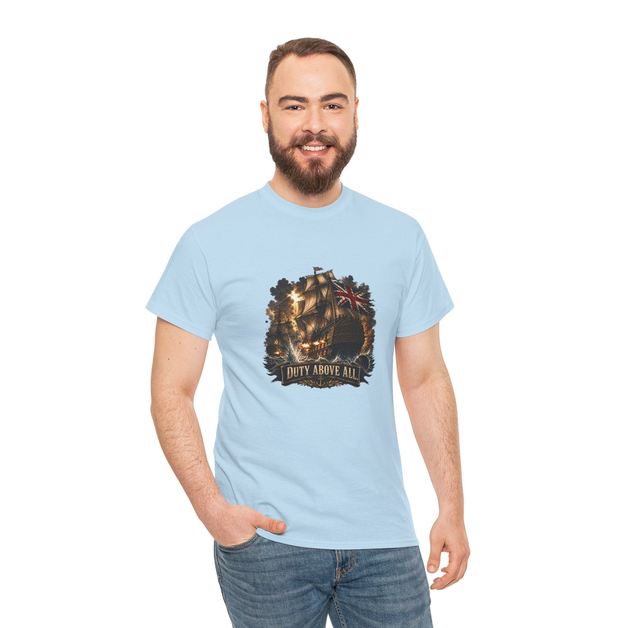 Duty Above All T-Shirt | Royal Navy Battle Ship Graphic Tee | British Naval History | HMS Victory Trafalgar | Gift for Military History Fans & Patriotic Sailors