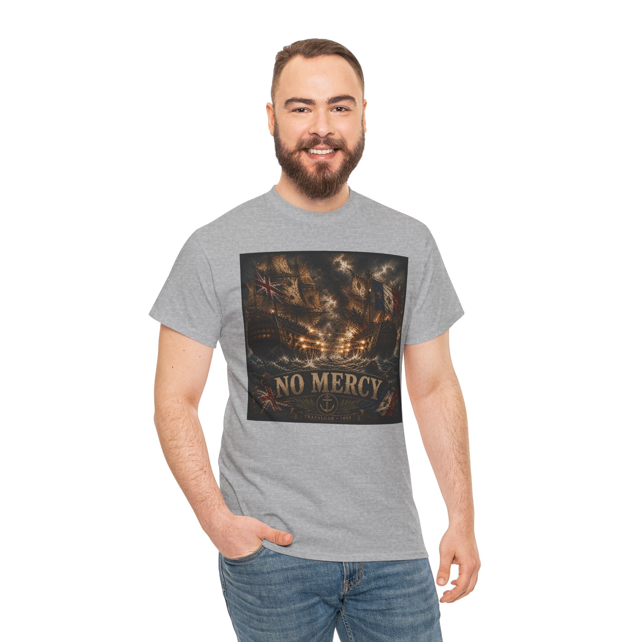 No Mercy T-Shirt – Trafalgar 1805 British vs French Warship Battle | Napoleonic Naval Graphic Tee