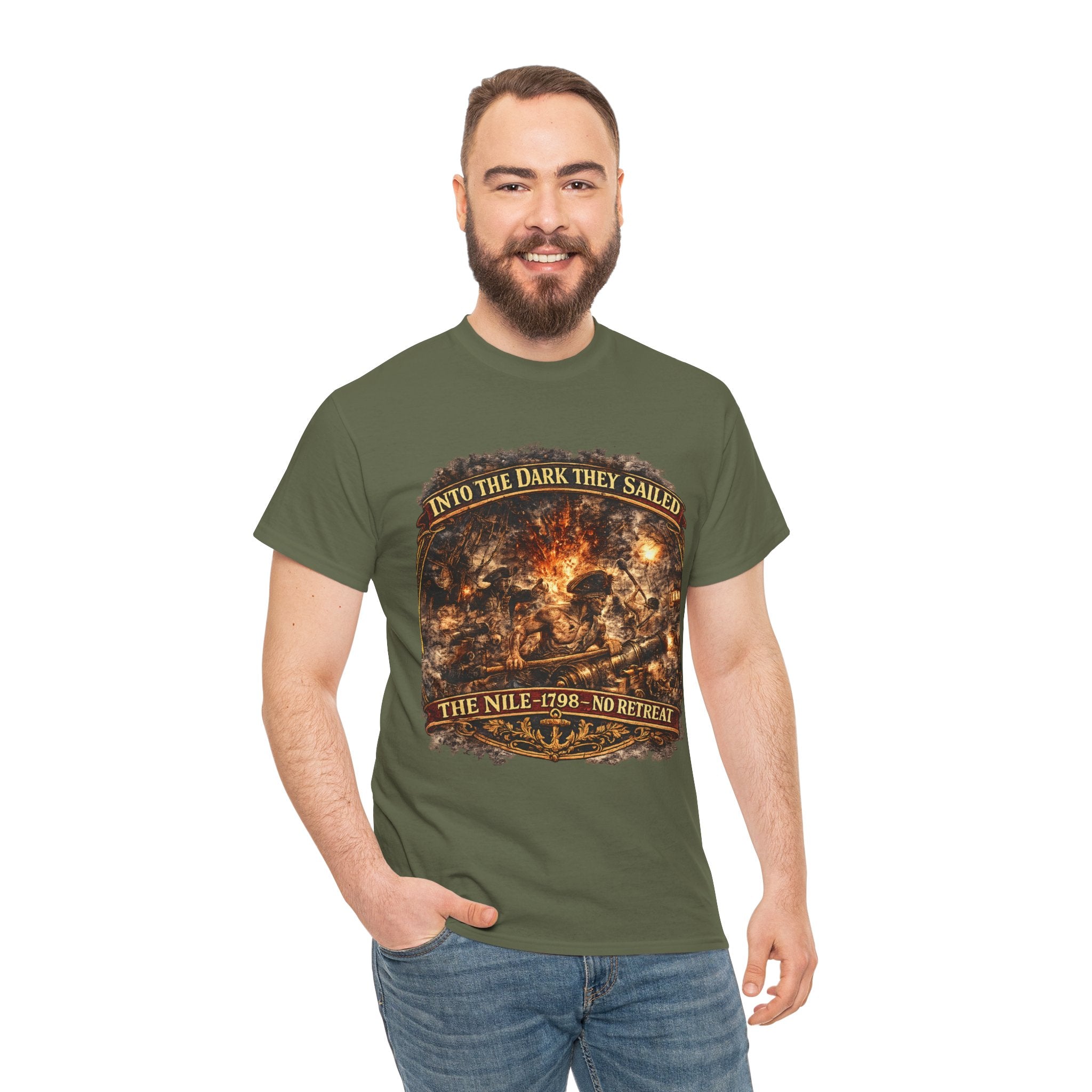 Into the Dark They Sailed T-Shirt – The Nile 1798 No Retreat | Royal Navy Gunner Graphic Tee