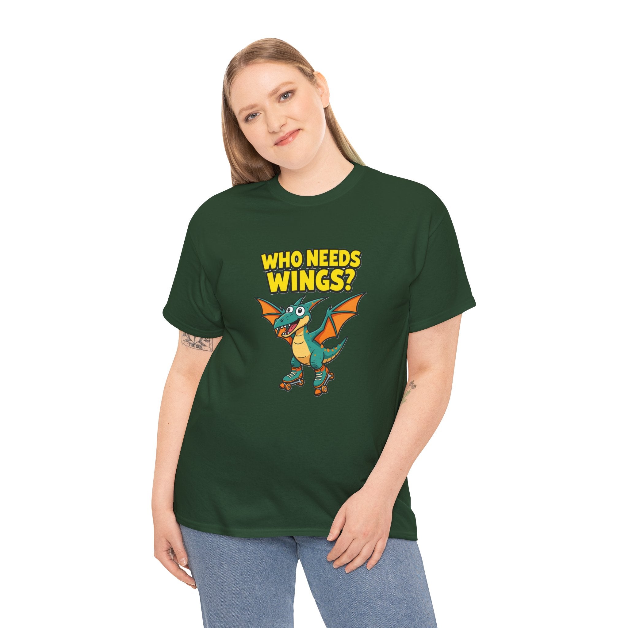 Dragon T‑Shirt — "Who Needs Wings?" Cute Cartoon Dragon Tee for Kids & Fans