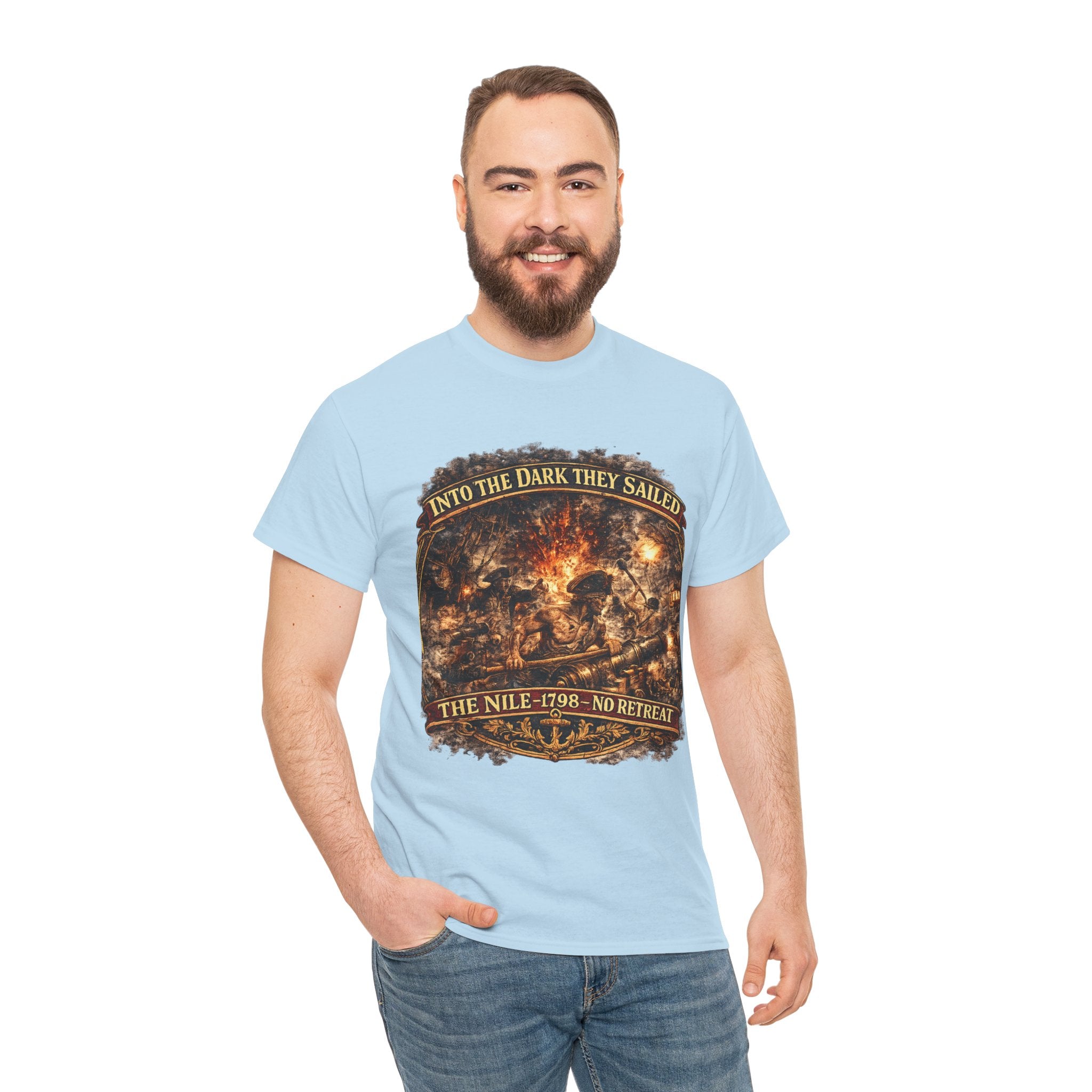 Into the Dark They Sailed T-Shirt – The Nile 1798 No Retreat | Royal Navy Gunner Graphic Tee