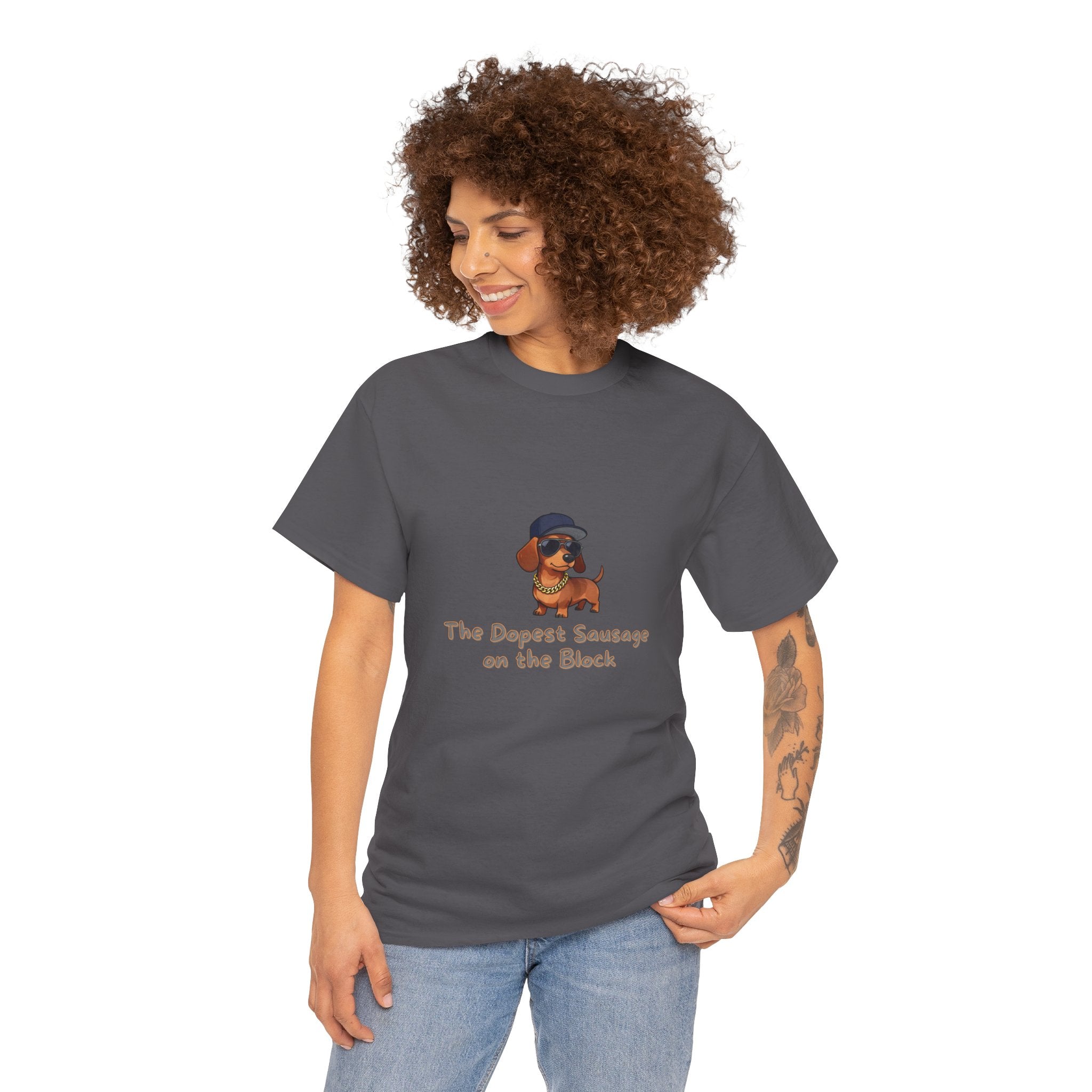 The Dopest Sausage on the Block T-Shirt – Cool Dachshund Hip Hop Gold Chain Hat | Funny Wiener Dog Street Style Tee67